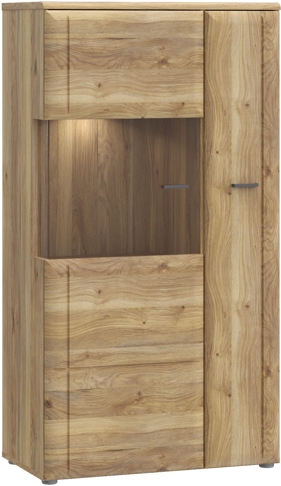 FORTE Vitrine Akinori (B/H/T 75,1/140/41,8 cm) Highboardvitrine, Glastüre, Soft Close, MDF Front