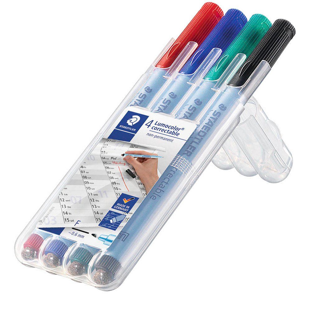 STAEDTLER Folienstift 4 Folienstifte LUMOCOLOR F-Spitze 0,6mm schwarz