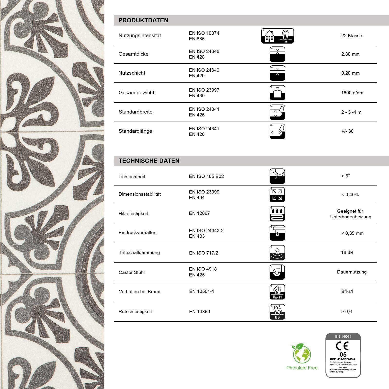 Floordirekt Vinylboden CV-Belag Plaza Lagos 909D, Erhältlich in vielen Größen, Bodenbelag