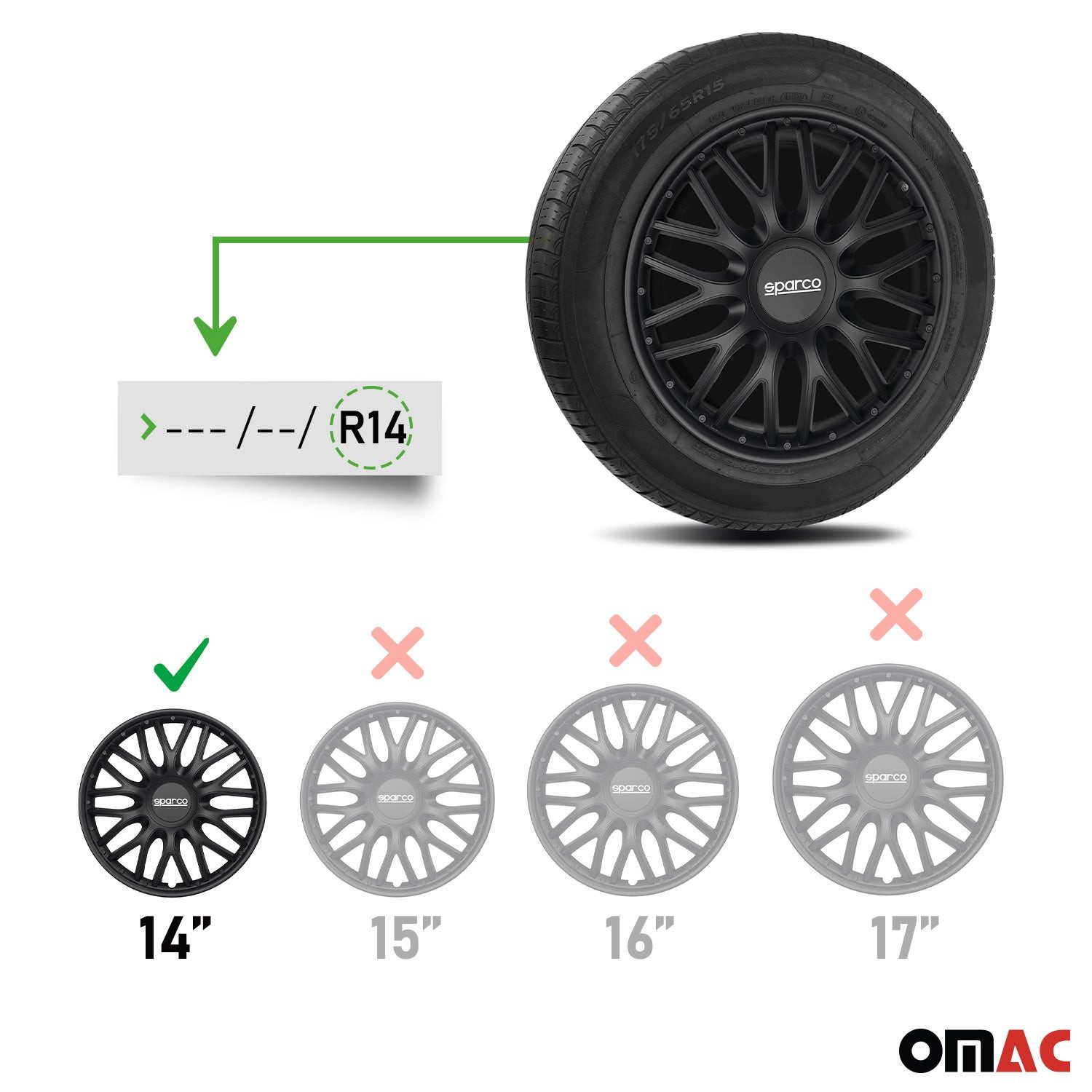 OMAC Radkappen Sparco 14 Zoll Roma Silber Grau 4tlg, (4-St) Einfache Installation, Haltbar