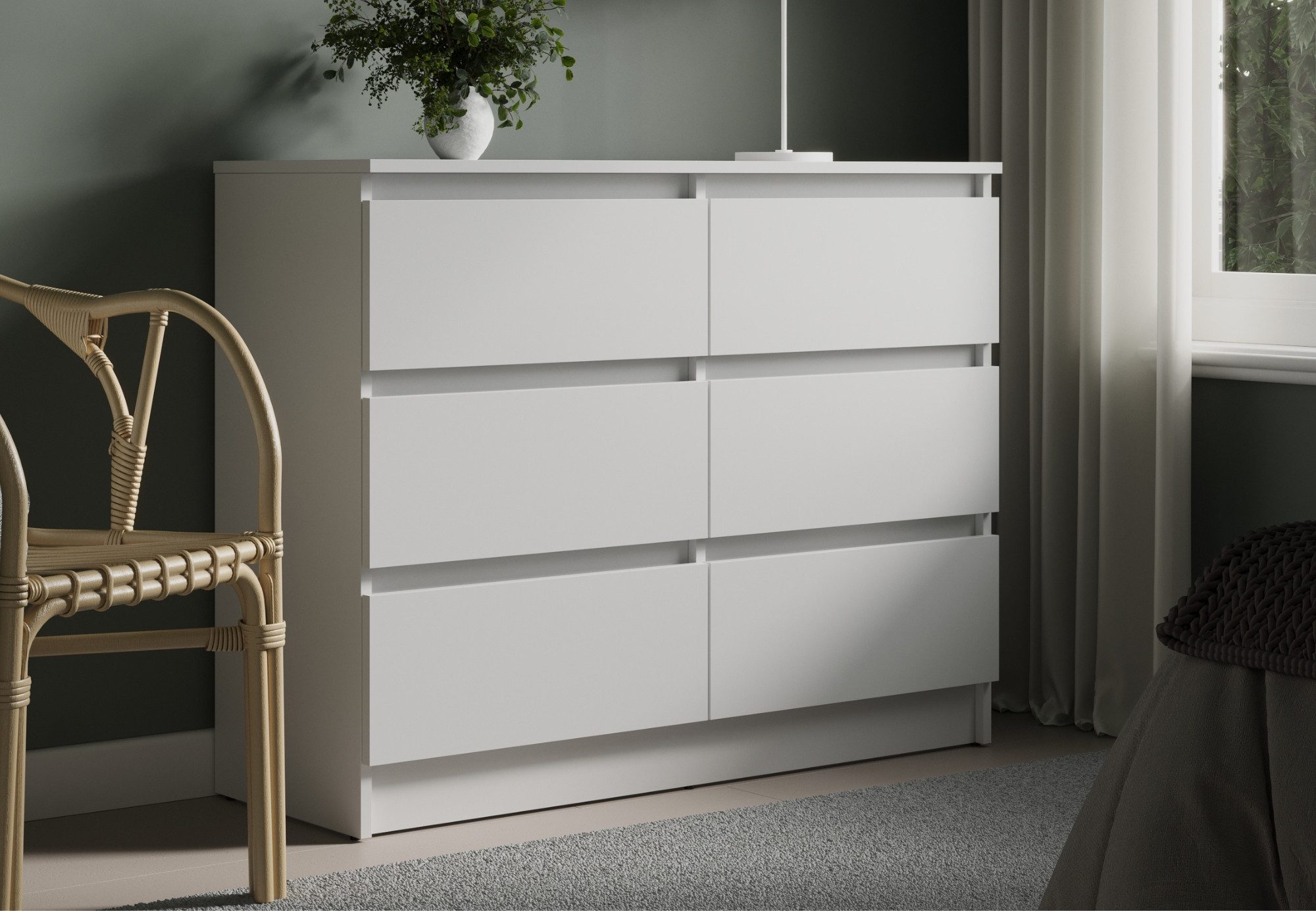 Home Collective Kommode mit 6 Schubladen 95, 120, 140, 160 cm breit Holz Schrank (Highboard Anrichte Schlafzimmer Wohnzimmer Flur Büro Organizer), Kommode 95 cm breit Kommode Sideboard, Weiß