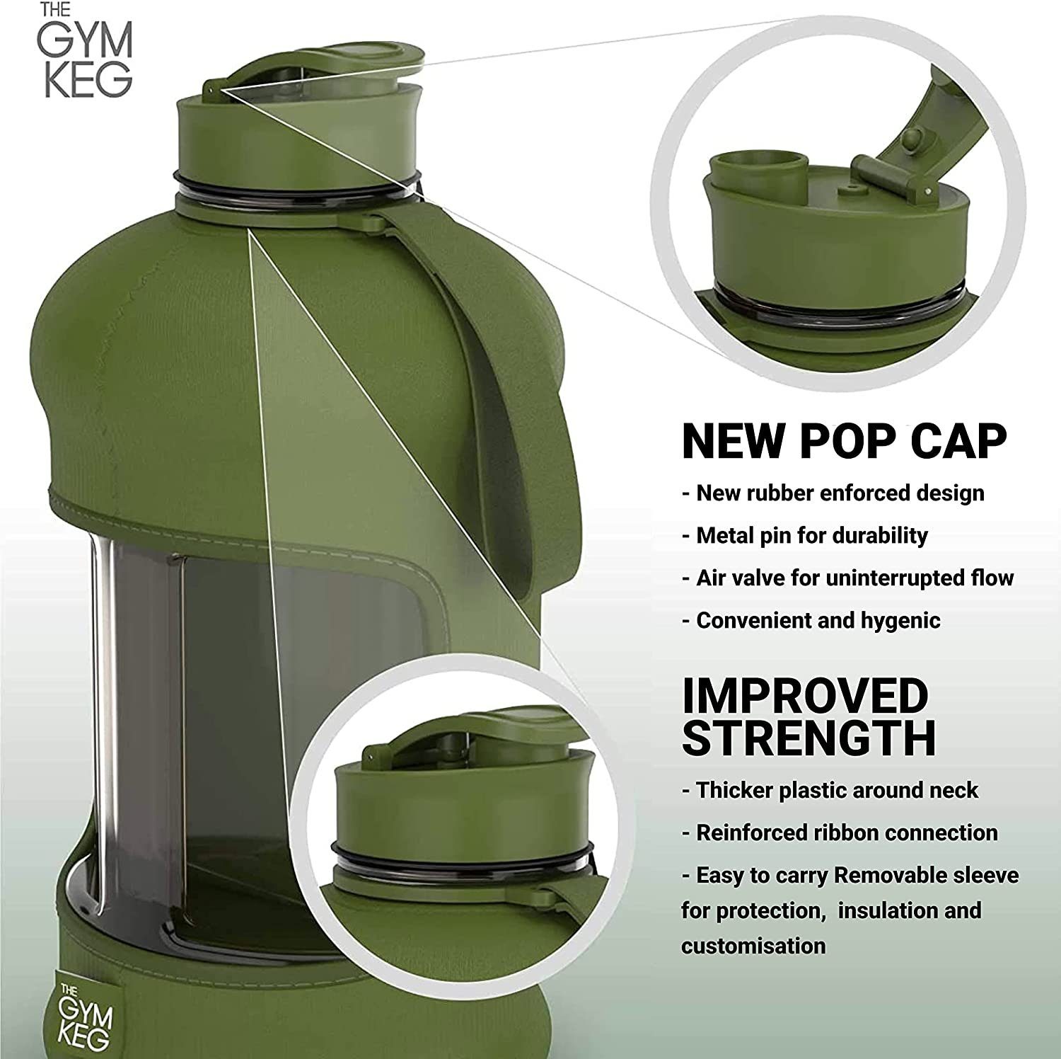 Keg Griff, Green Liter Neoprene The Sleeve Cargo Trinkflasche 2.2L Wiederverwendbar, 2.2 mit Gym Gym und Trinkflasche