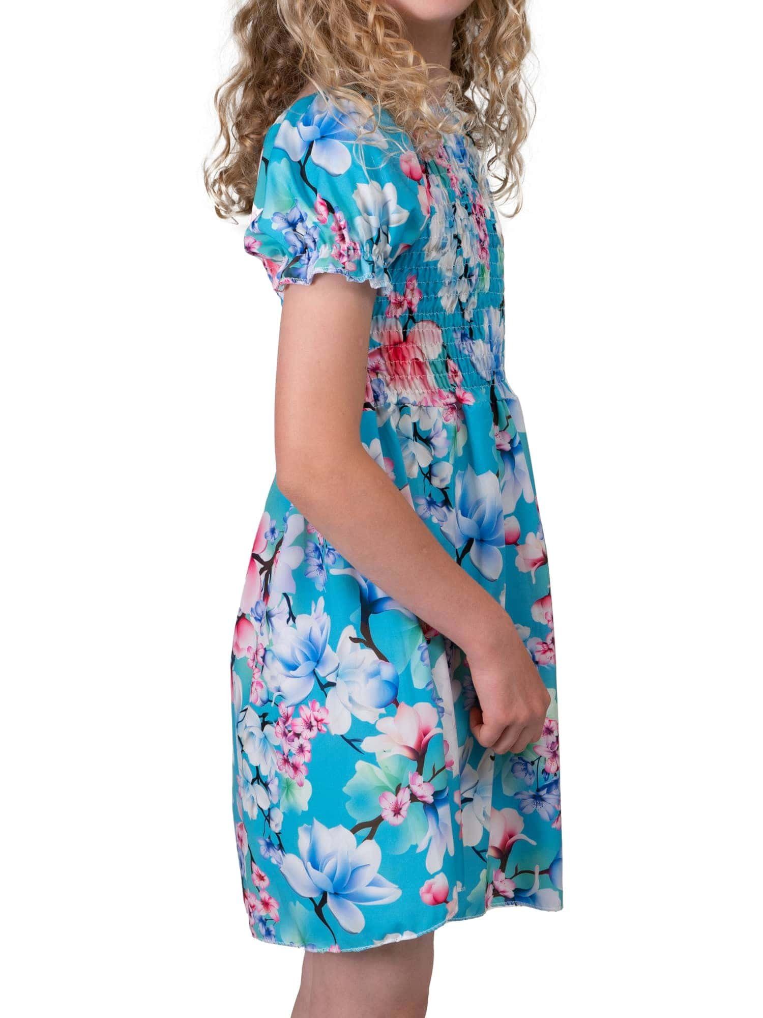 KMISSO Sommerkleid Mädchen Kleid Puffärmel (1-tlg) bequem tragen 30382 zu smoked Oberteil Türkis