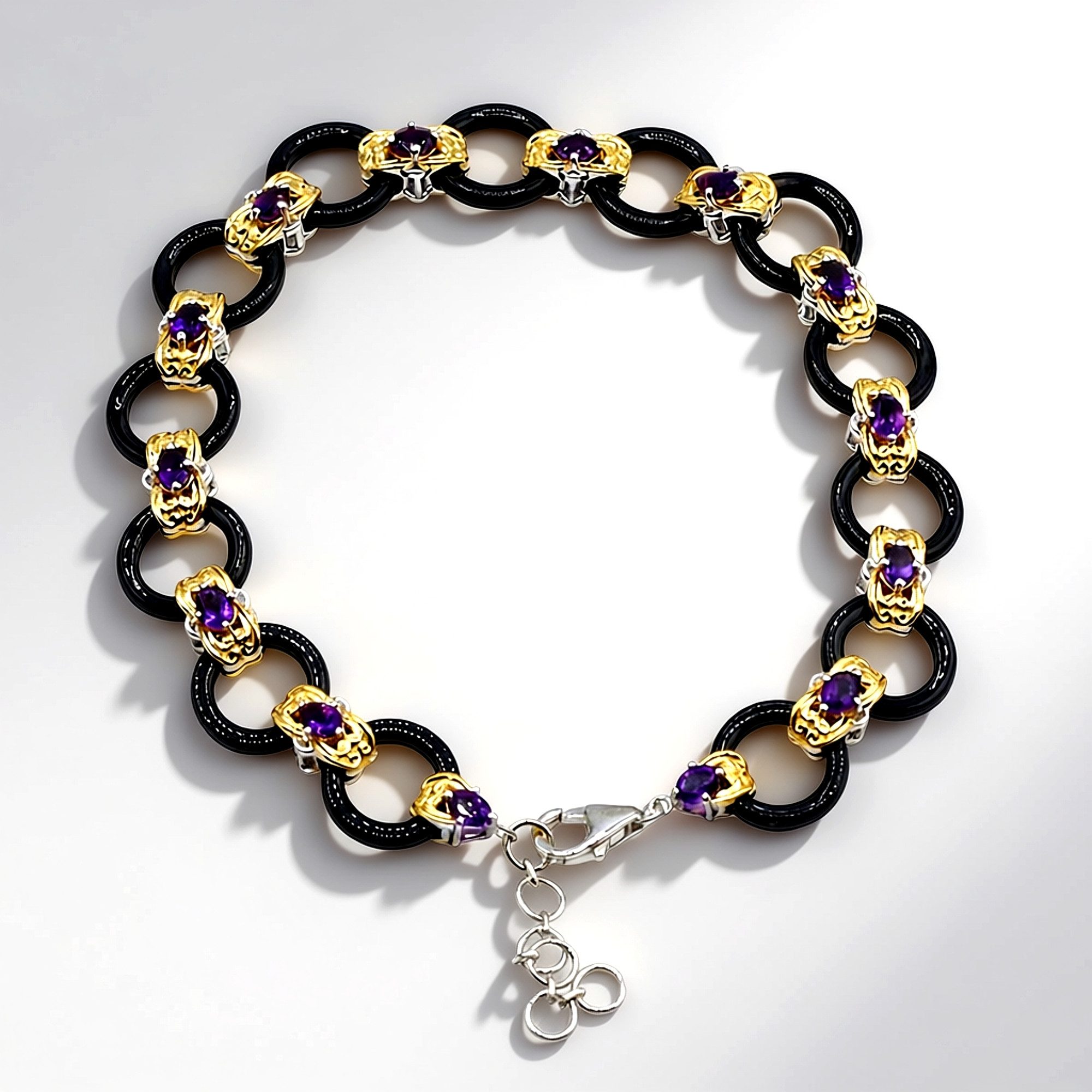 Cavill Silberarmband Armband aus Sterlingsilber mit Onyx und Amethyst (1-tlg)