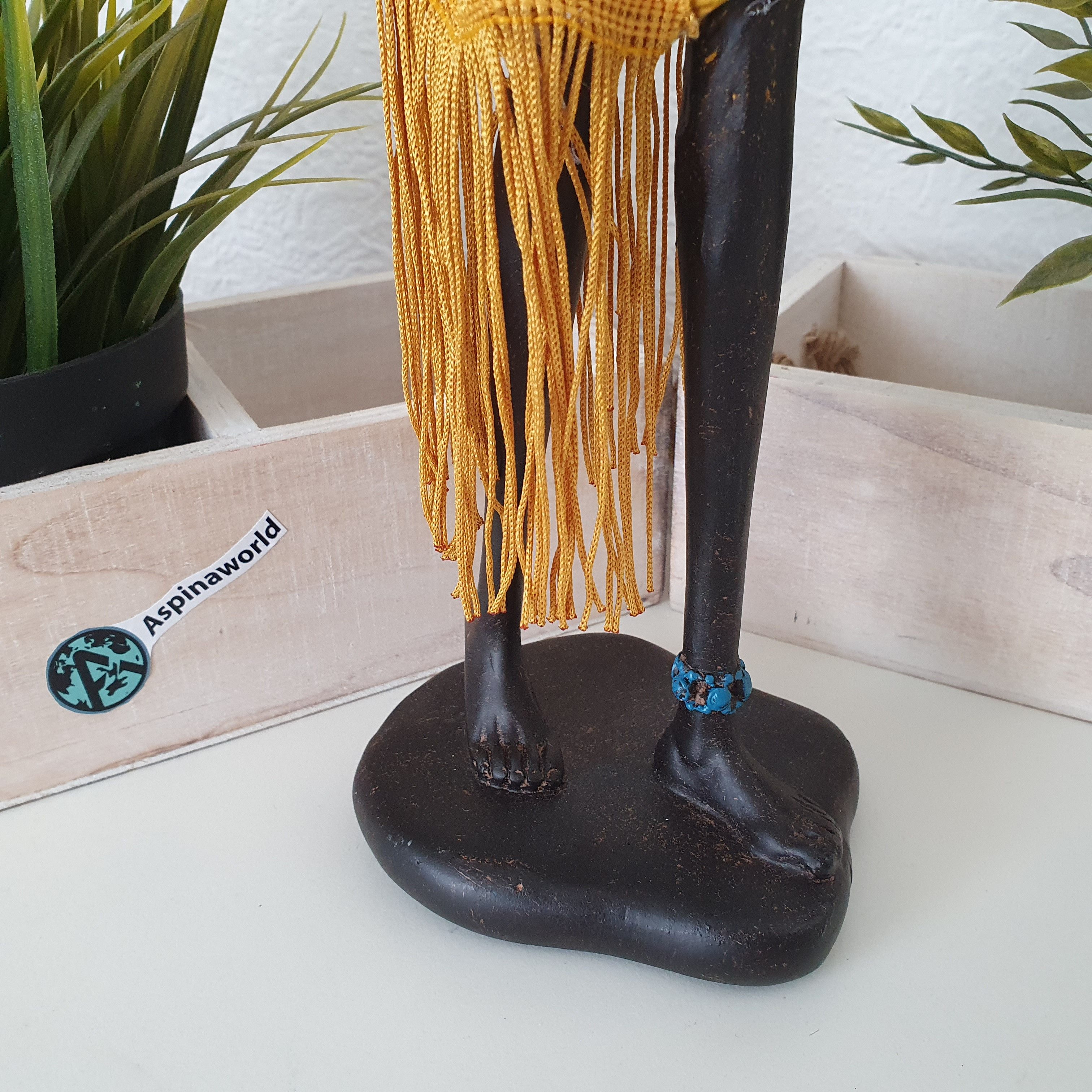 Aspinaworld Afrikafigur Afrikanische Dekofiguren mit Wasserschale und Paillettenschmuck 46 cm