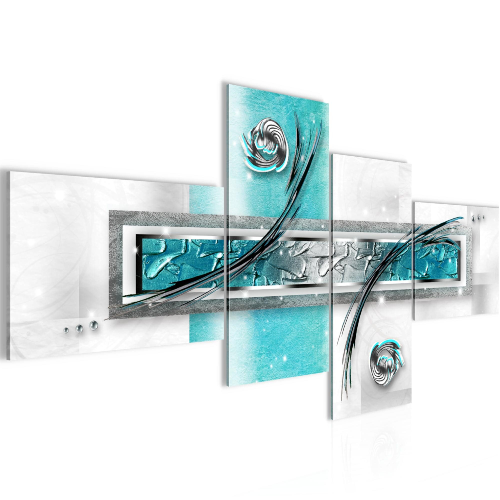 Runa Art Wandbild Abstrakt Schlafzimmer Grau Türkis Blau Made in Germany 108145a, 150L x 70B cm