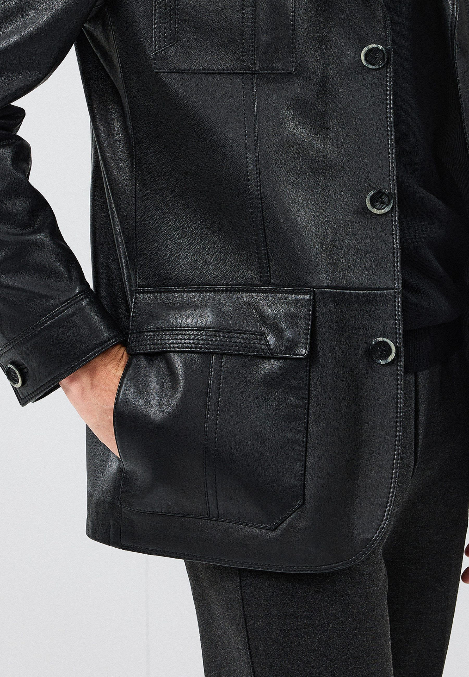 Derimod Lederjacke Kevin Blazer-Lederjacke Regular Fit, Knopfverschluss, Reverskragen, Kurz, Textilfutter