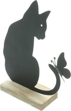 Dekoleidenschaft Dekofigur "Katze mit Schmetterling" aus Metall, matt schwarz, 21 cm hoch, Metallfigur, Dekokatze, Metalldeko, Metallkatze, Katzenfigur