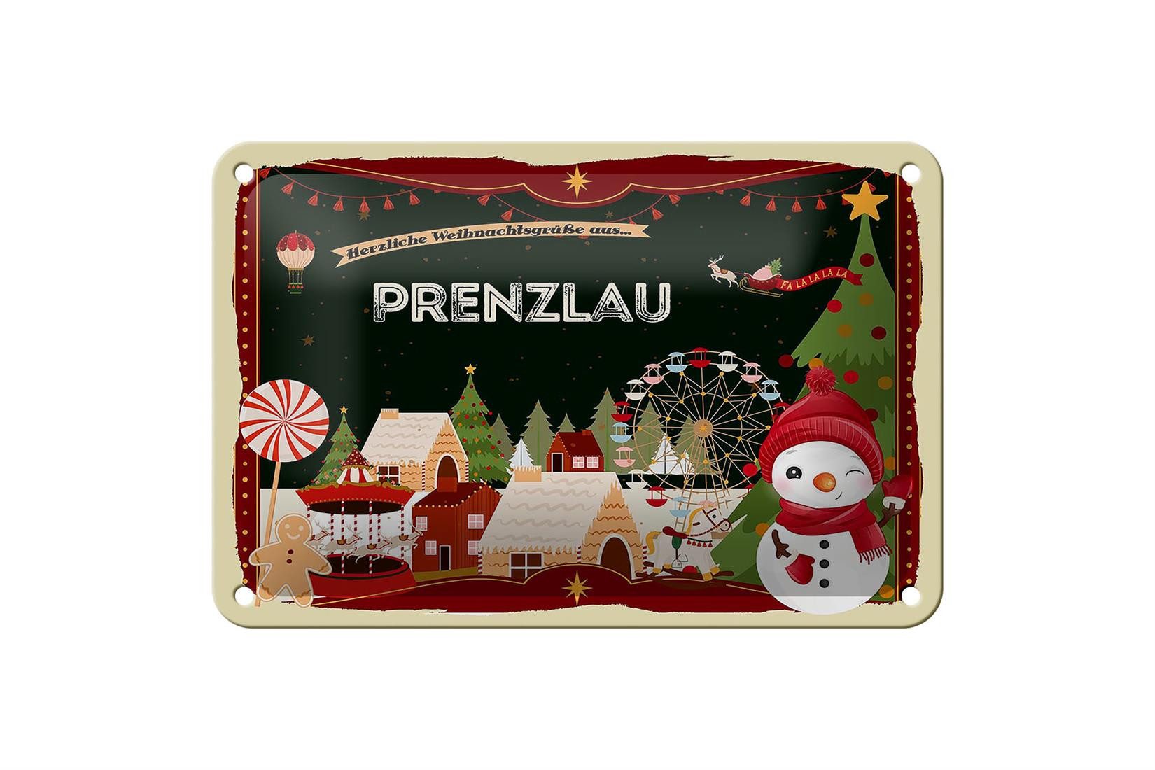 Metallschild Weihnachten Grüße PRENZLAU 18x12cm
