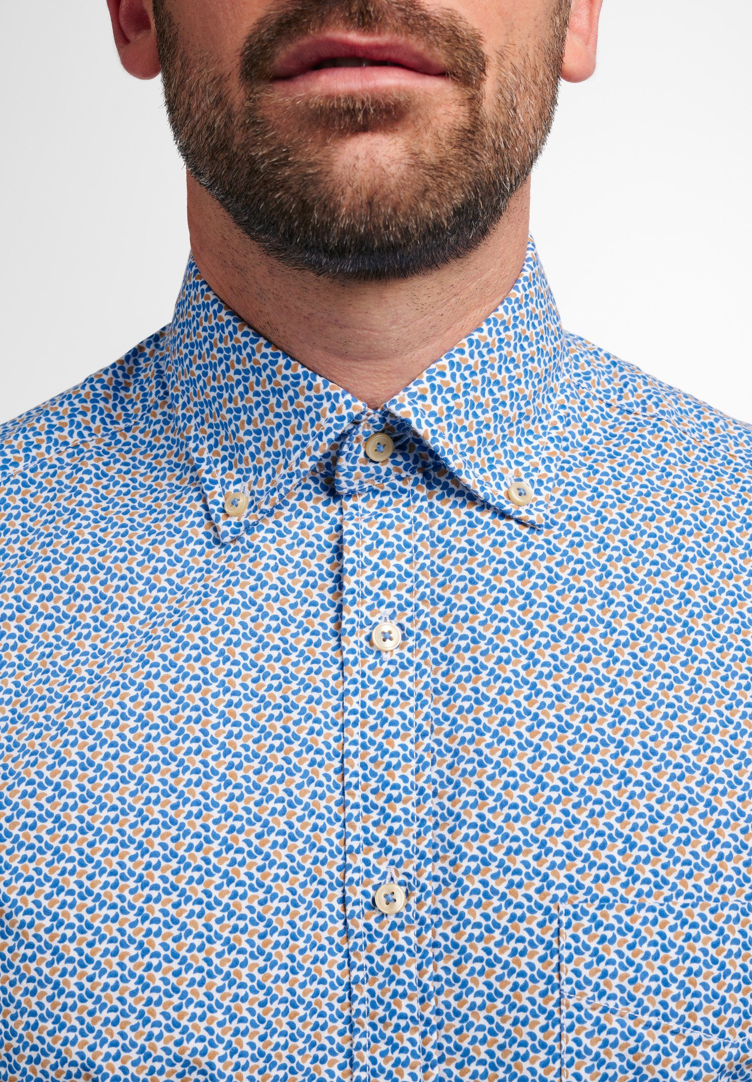 punkte 2481-14-WS8B Kurzarm Bluse seersucker Hemd FIT REGULAR blau Eterna Klassische ETERNA