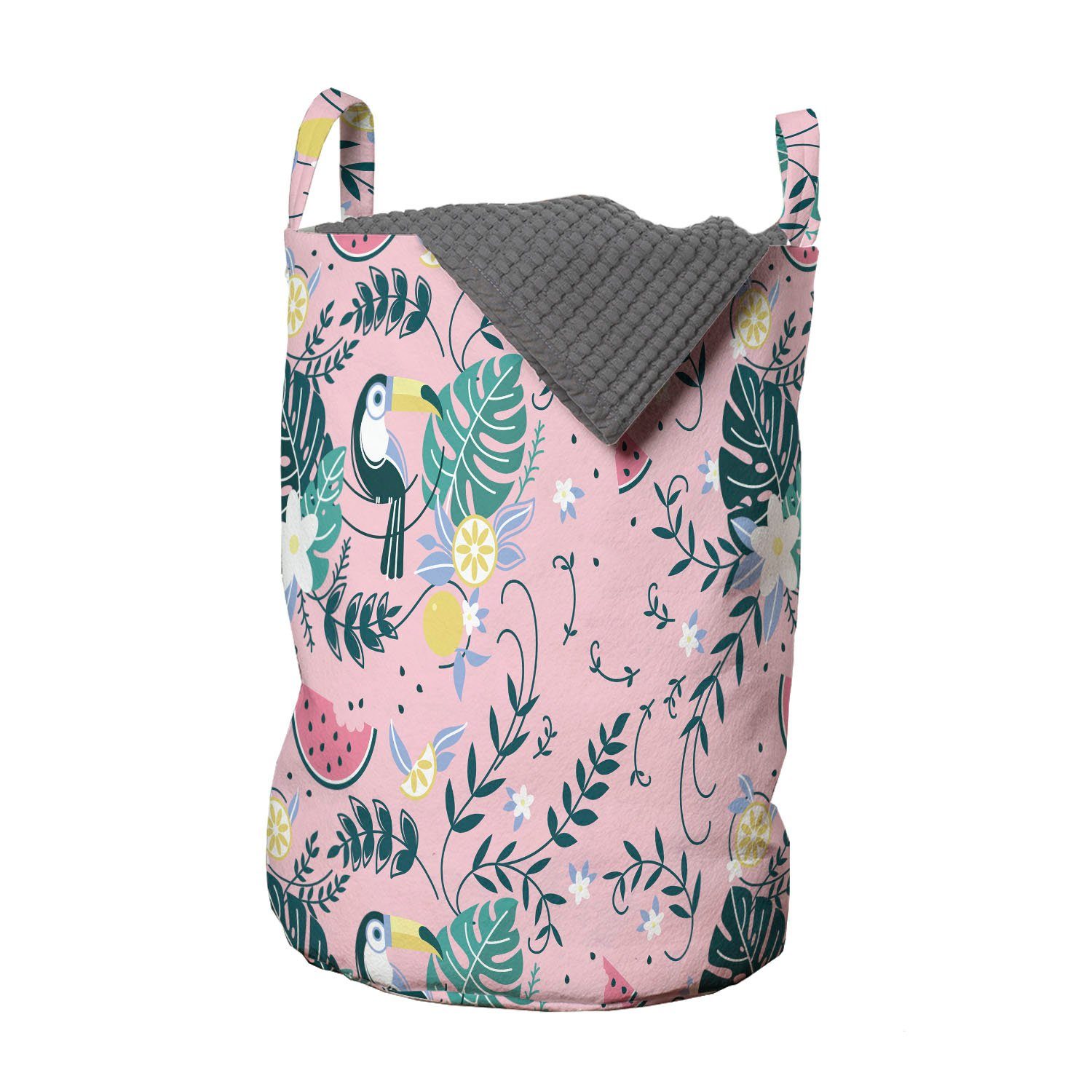 Abakuhaus Wäschesäckchen Wäschekorb mit Griffen Kordelzugverschluss für Waschsalons, Exotisch Pastell Tropical Sommer-Vogel