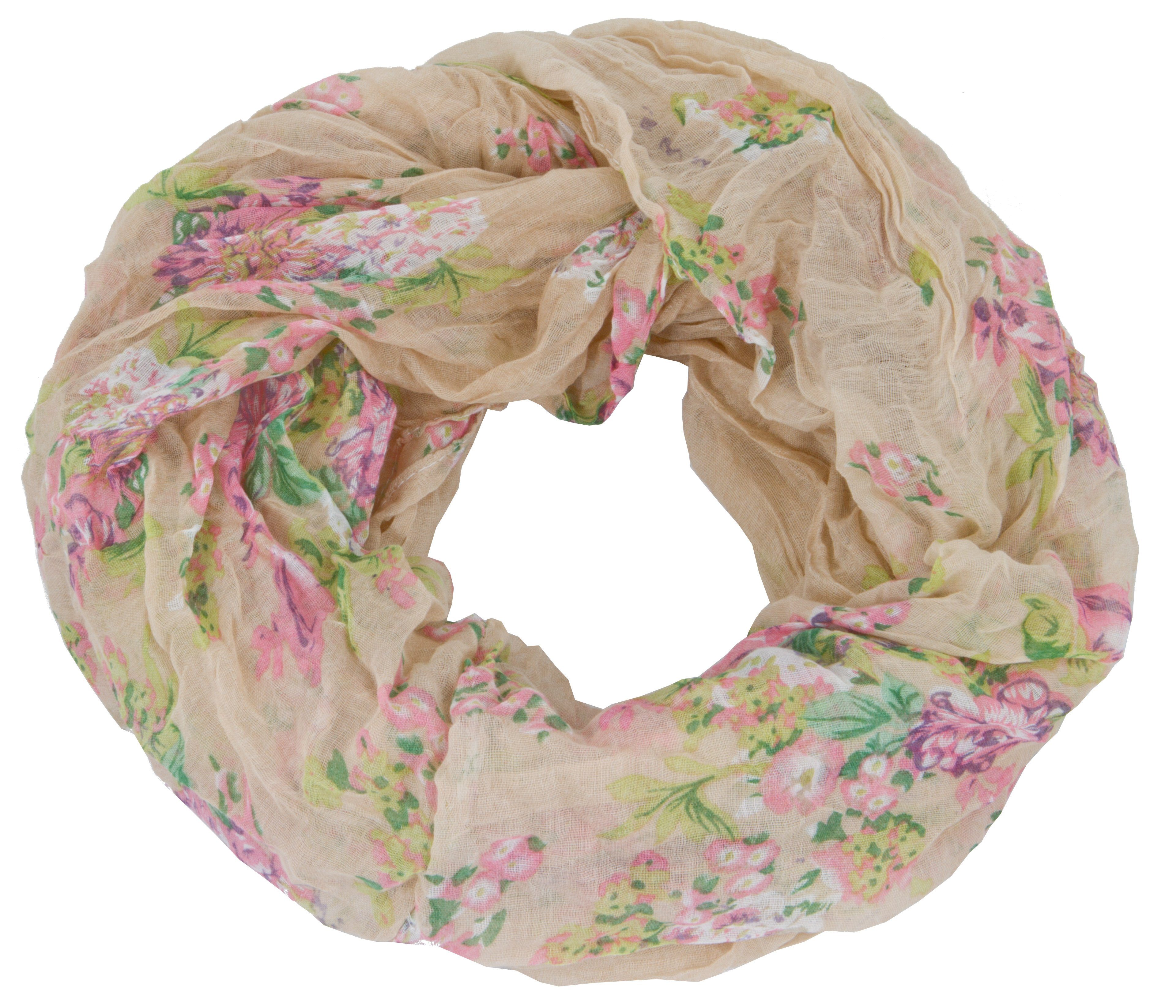 AvaMia Modeschal Blume-3999 Loop Schal 80 170 Schlauschal mit Beige Schlauchschal Blumen, x cm