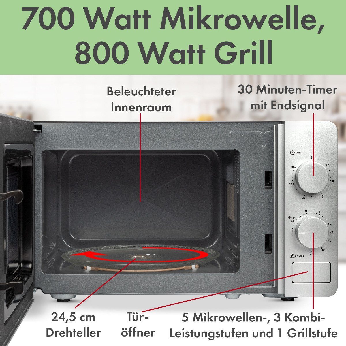 Mikrowelle MWG Grillfunktion & silber Garraum CLATRONIC Mikrowelle mit 20L 792,