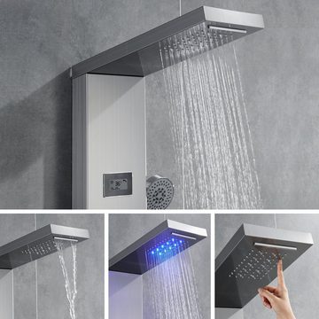 AuraLum pro Duschsystem LED Duschpaneel Regendusche Edelstahl Duschset 5 Wasserausgabemodi, 5 Strahlart(en), mit Handbrause und Wassertemperatur Display