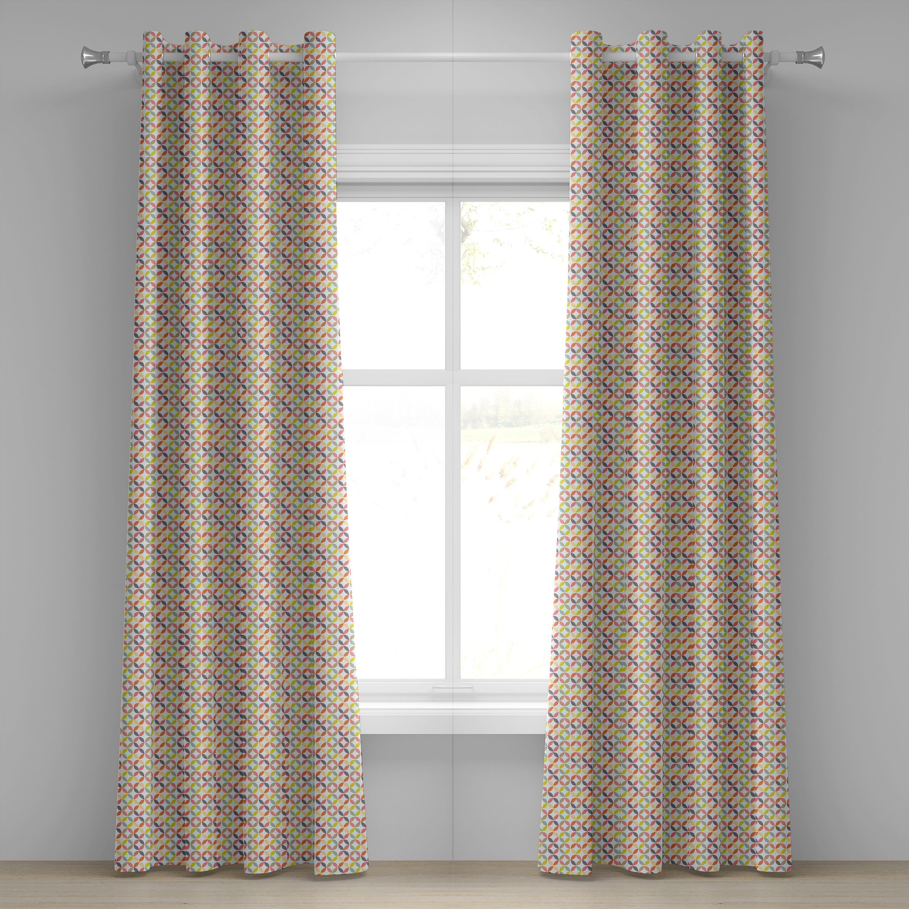 2-Panel-Fenstervorhänge für Jahrgang Dekorative Gardine Abakuhaus, Wohnzimmer, Schlafzimmer Ornament