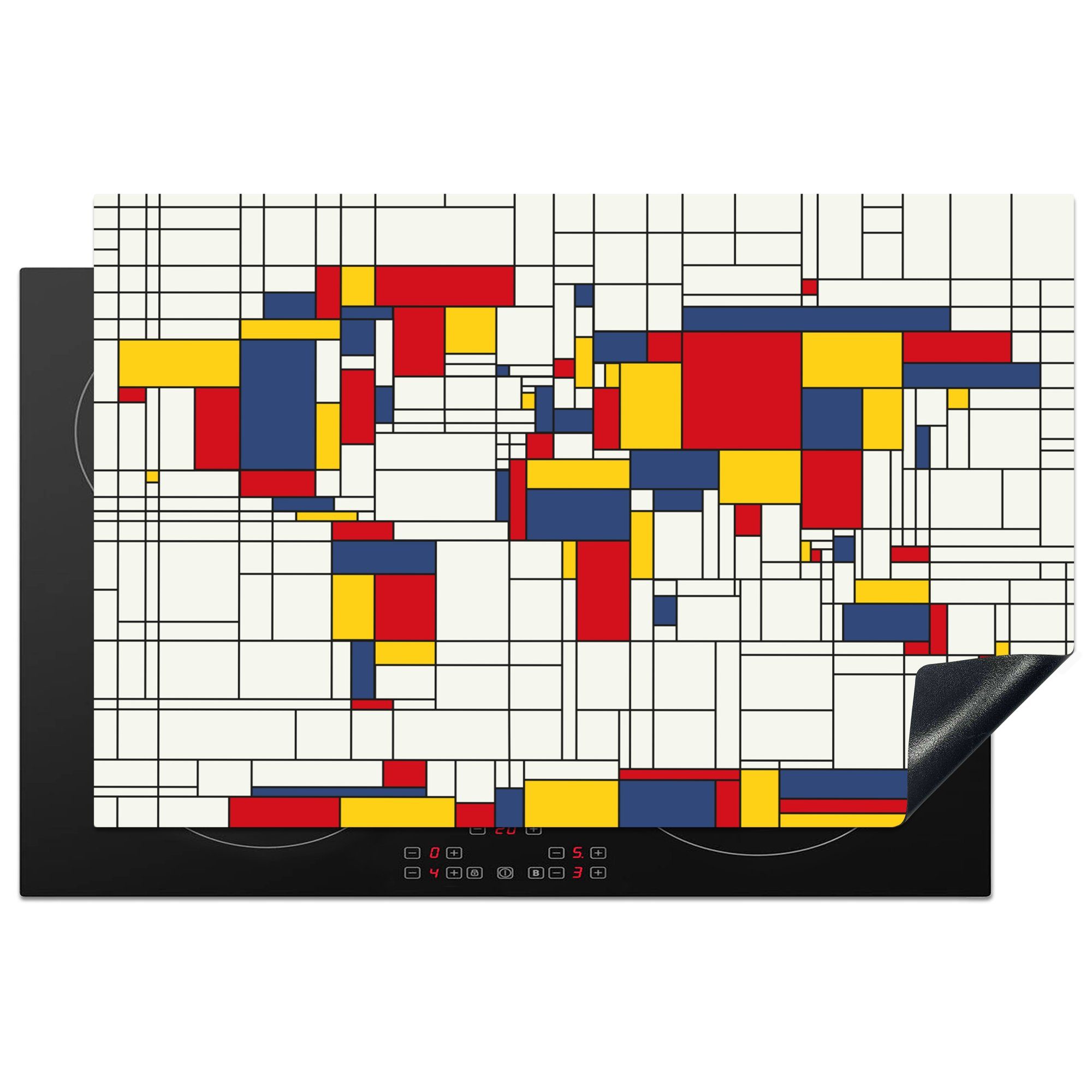 MuchoWow Herdblende-/Abdeckplatte Weltkarte - Mondrian - Farben - Kinder - Junge - Mädchen - Kinder, Vinyl, (1 tlg), 81x52 cm, Induktionskochfeld Schutz für die küche, Ceranfeldabdeckung