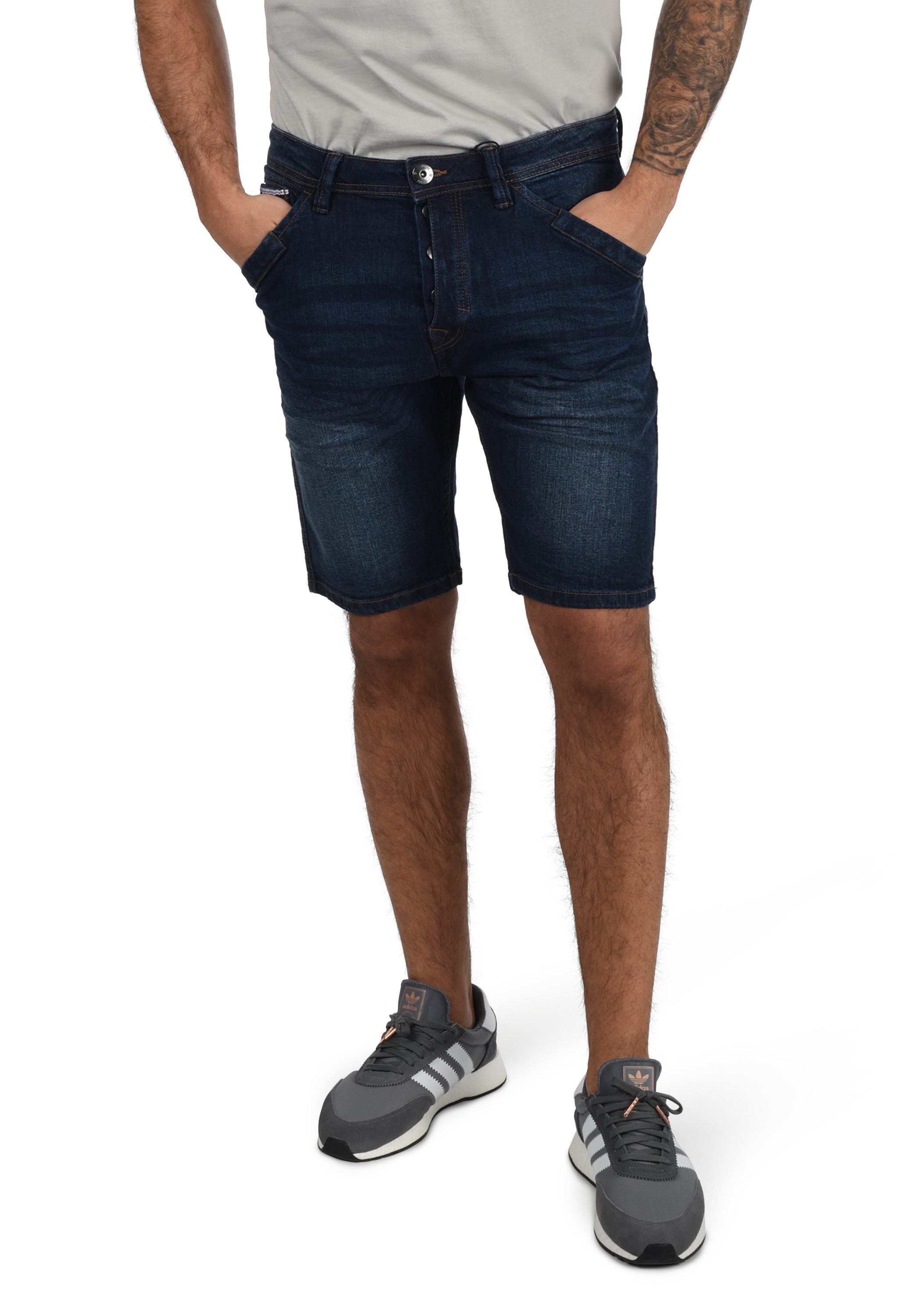 Indicode Jeansshorts IDAlessio Kurze Hose im Knitterfalten-Look