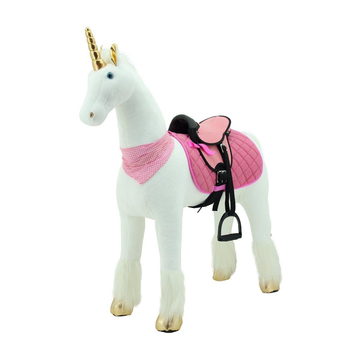Sweety-Toys Stehpferd Stehpferd Einhorn 11100 125cm Weiß mit Stahlunterbau mit Reitsattel