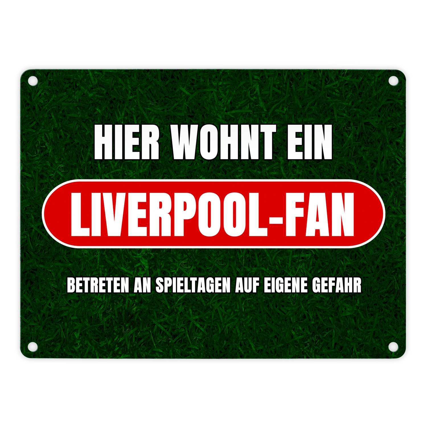 speecheese Metallschild Hier wohnt ein Liverpool-Fan Metallschild in 15x20 cm mit Rasenmotiv