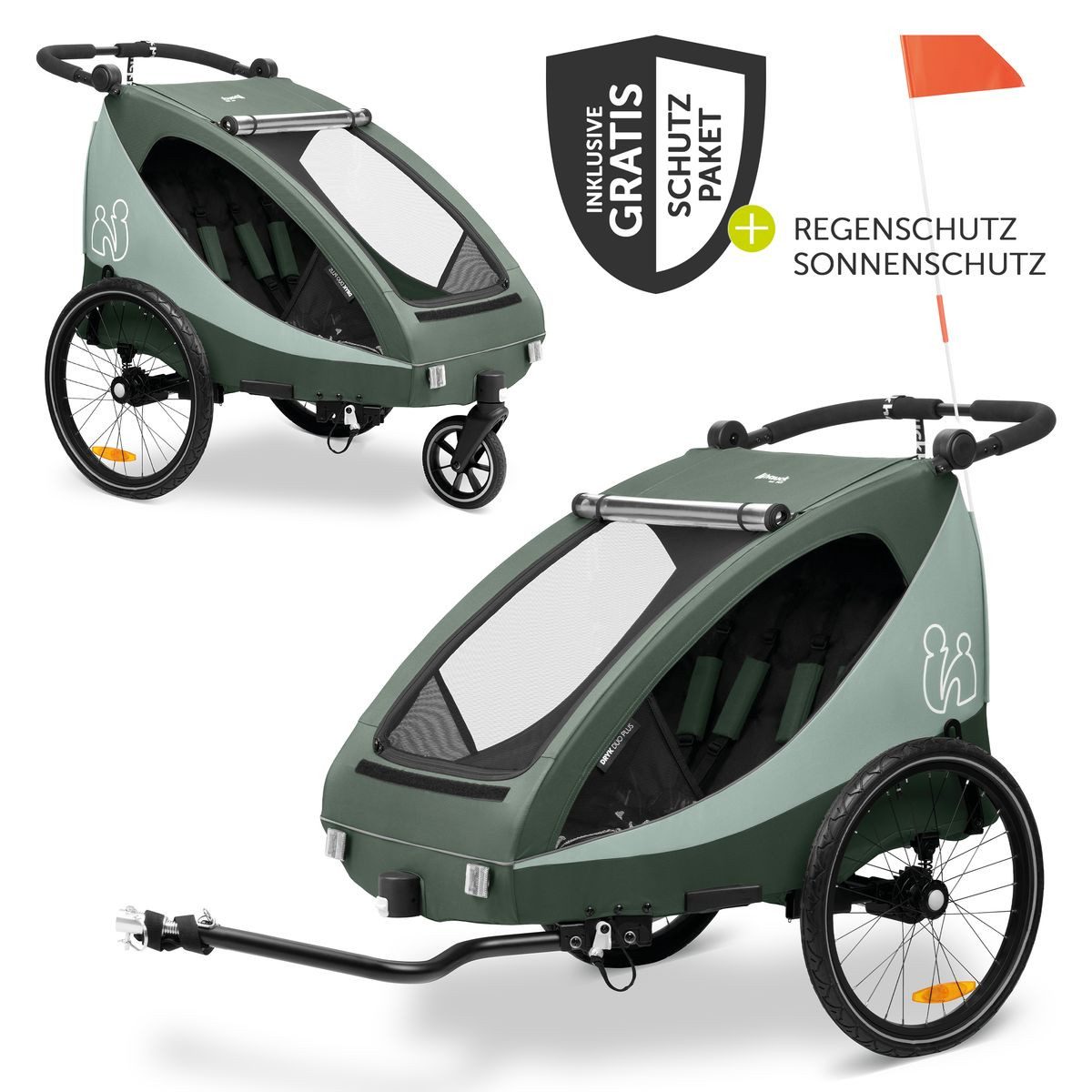Fahrradkinderanhänger Dryk Duo Plus - Dark Green