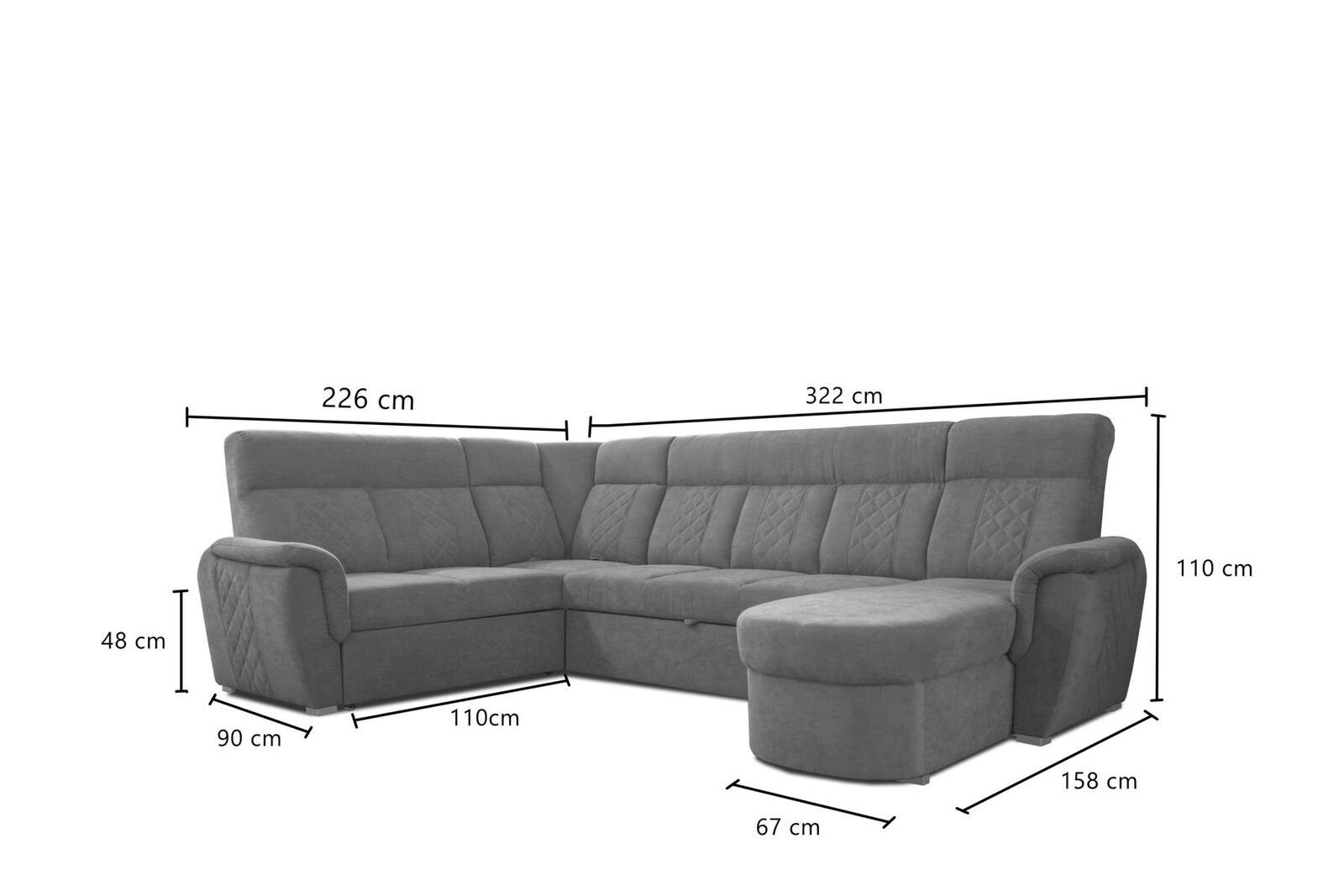 Ecksofa, Luxus Modern JVmoebel Sofa Grau Polster Ecksofa Relax Wohnlandschaft U-form Couch