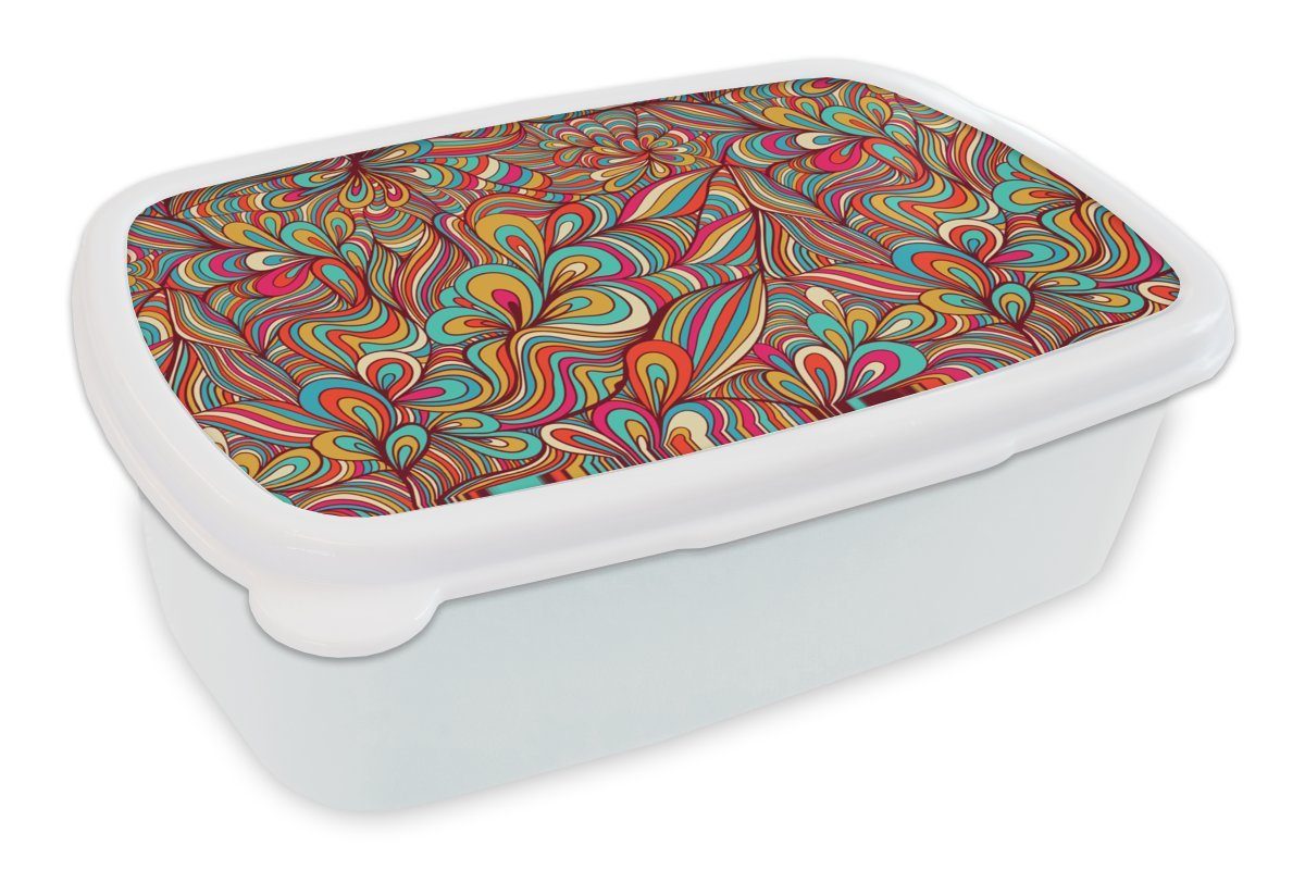 MuchoWow Lunchbox Design - 70er Jahre - Fantasie - Farbe, Kunststoff, (2-tlg), Brotbox für Kinder und Erwachsene, Brotdose, für Jungs und Mädchen weiß