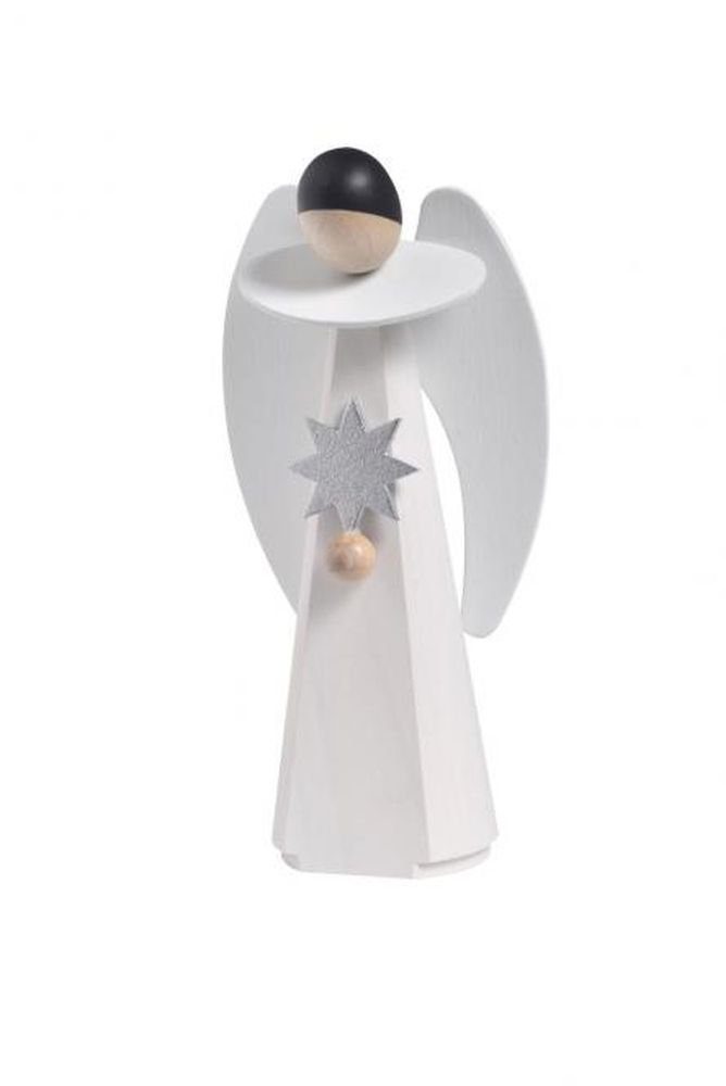 KWO Kunstgewerbe Werkstätten Weihnachtspyramide Holzfigur Engel mit Stern weiß BxTxH= 5,5x3x11cm NEU