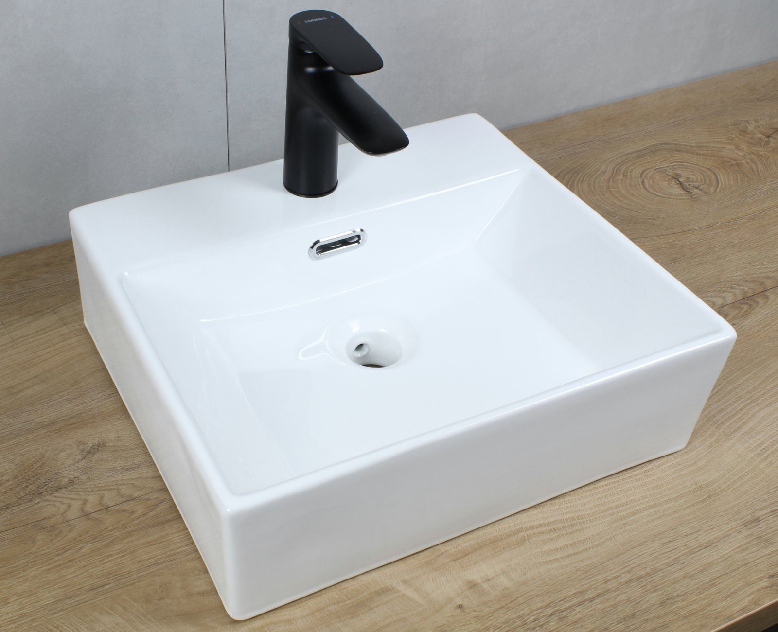 Überlauf Aufsatzwaschbecken weiß Aufsatzwaschbe eckig Keramik Waschbecken mit 415x360x130 HAGO