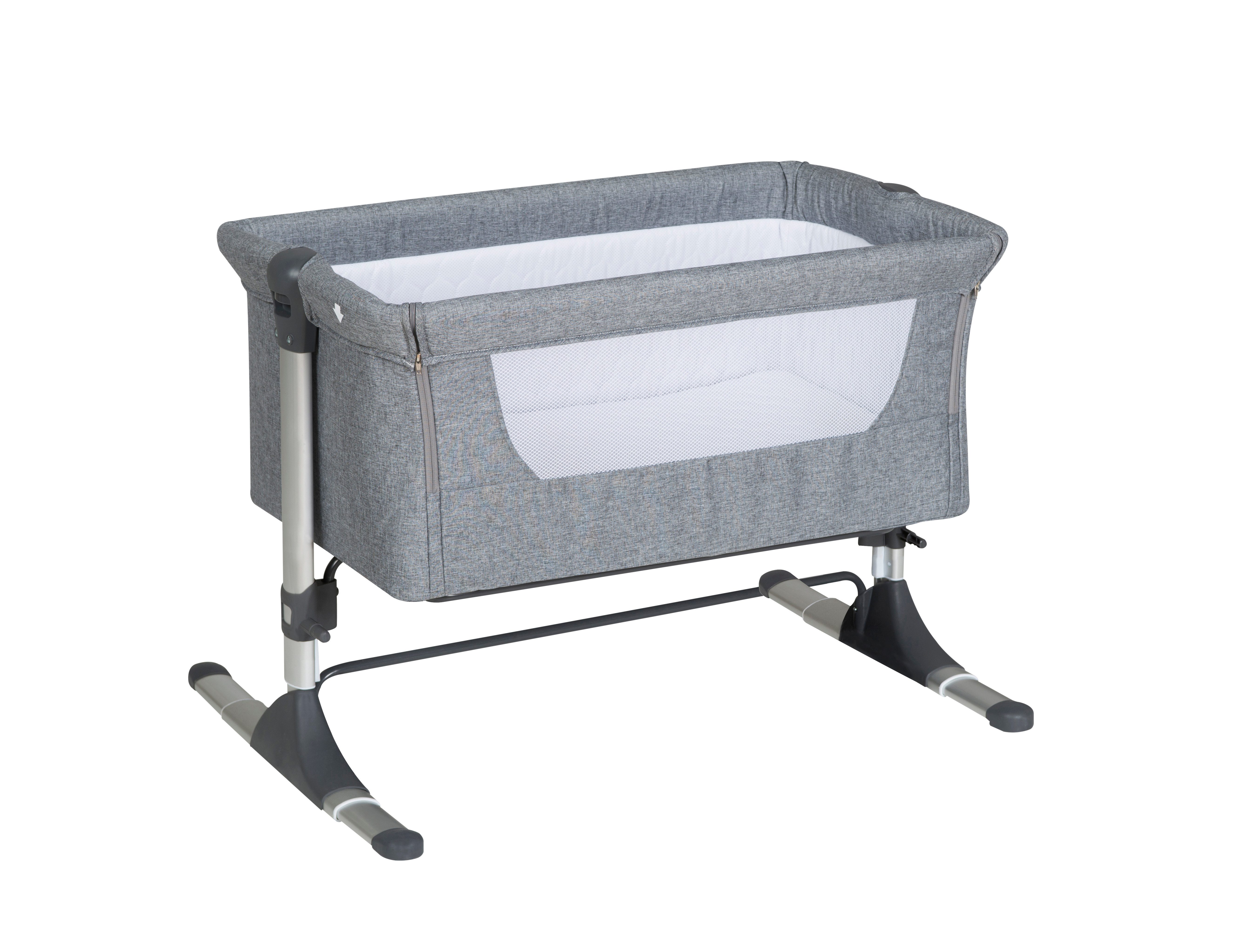 Schardt Baby-Reisebett Wiege / Beistellbett Joy Leinenstruktur hellgrau