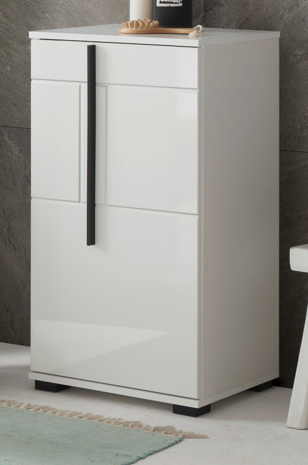 Furn.Design Badkommode Design-D (Badschrank in weiß Hochhglanz, 45 x 87 cm), mit viel Stauraum