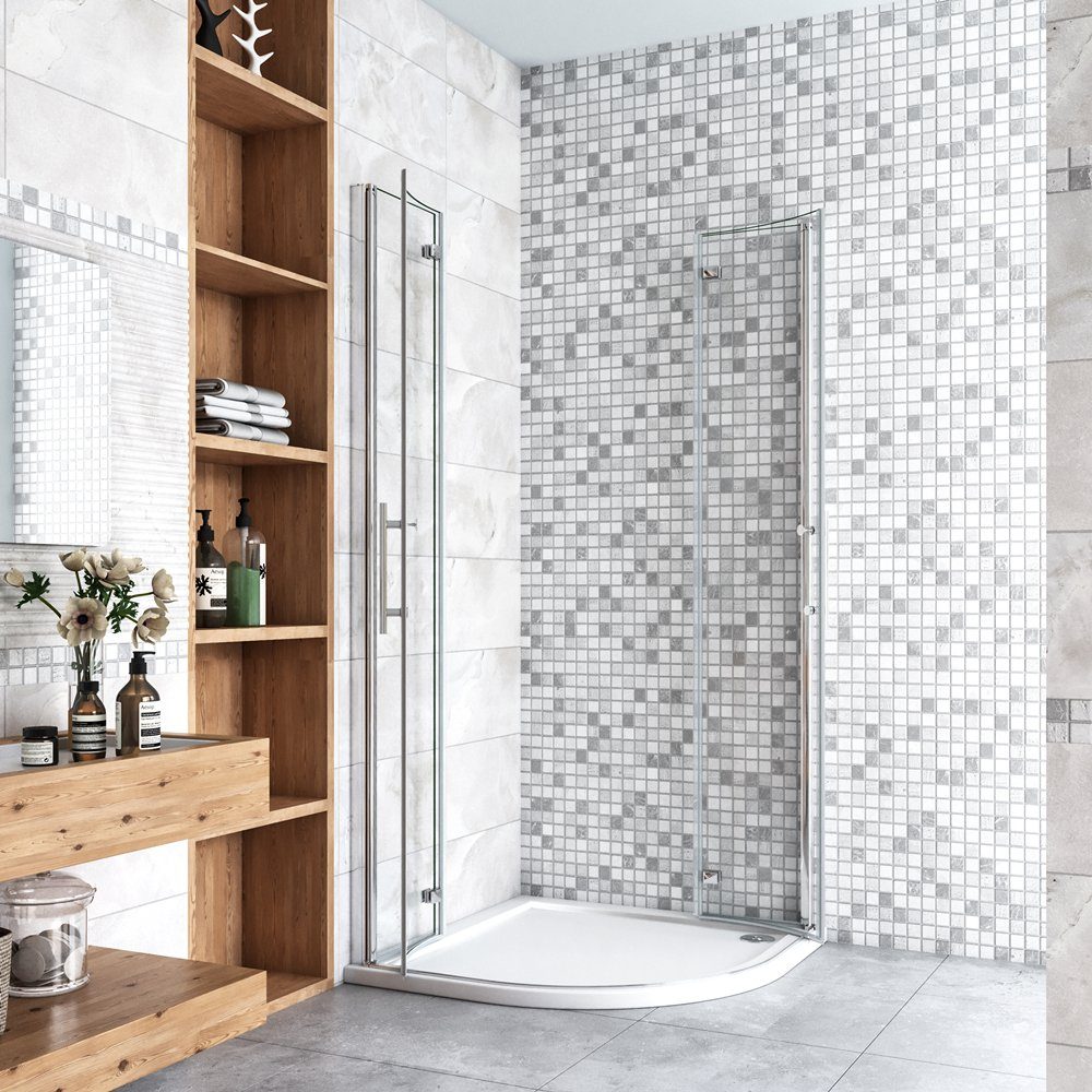 duschspa Runddusche Duschkabine Viertelkreis Runddusche Duschtür Falttür Glastür Nano Glas, BxT: 90x90 cm, Einscheibensicherhheitsglas, Sicherhheitsglas, Set, ebenerdiger Einbau möglich