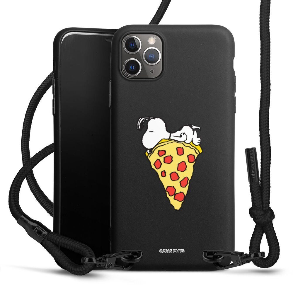 DeinDesign Handyhülle Peanuts Pizza Snoopy Snoopy Pizza Transparent, Apple iPhone 11 Pro Max Premium Handykette Hülle mit Band