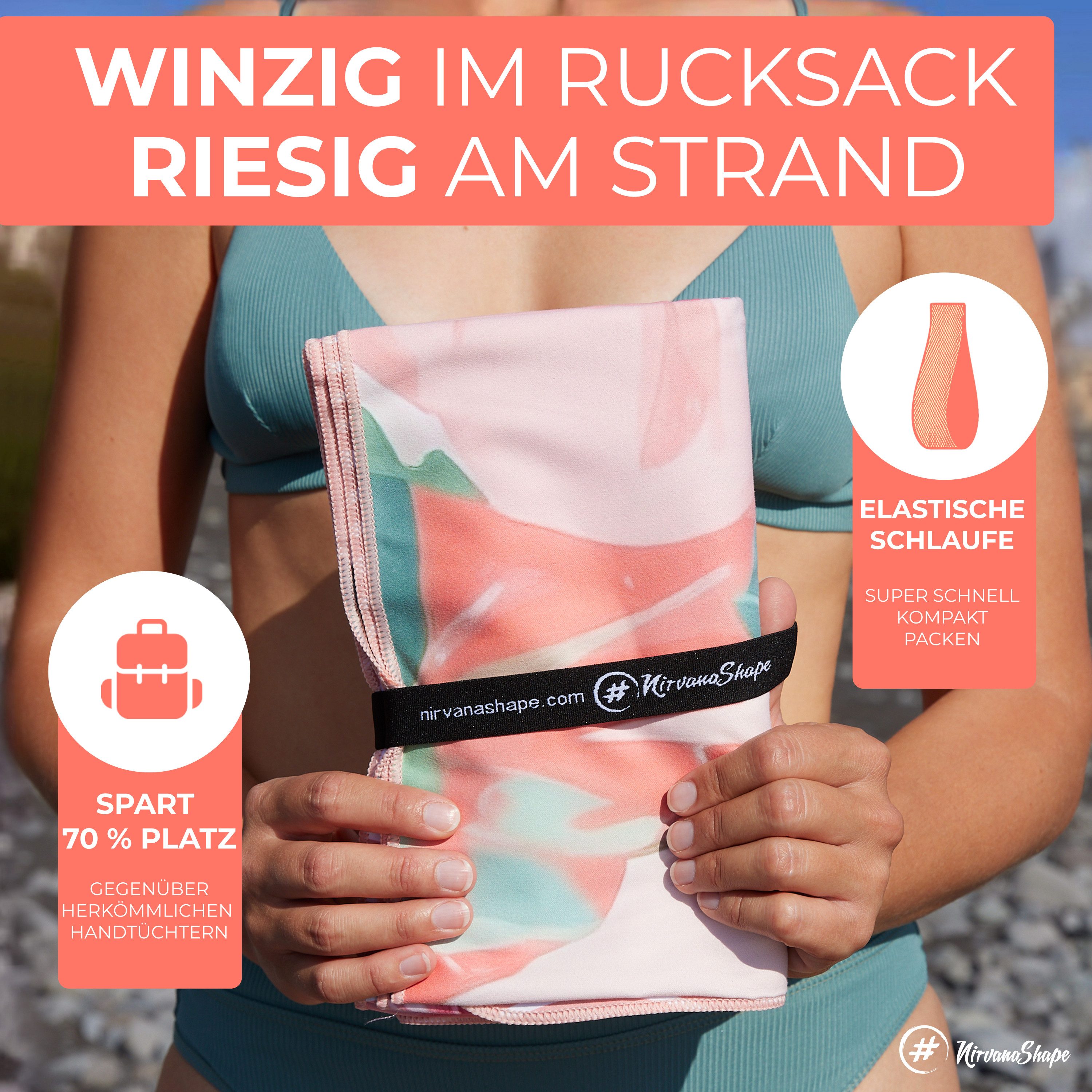 NirvanaShape Strandtuch Reise Handtuch Strandtuch XXL - Strandhandtuch, Mikrofaser Badetuch – Bild 4 von 5