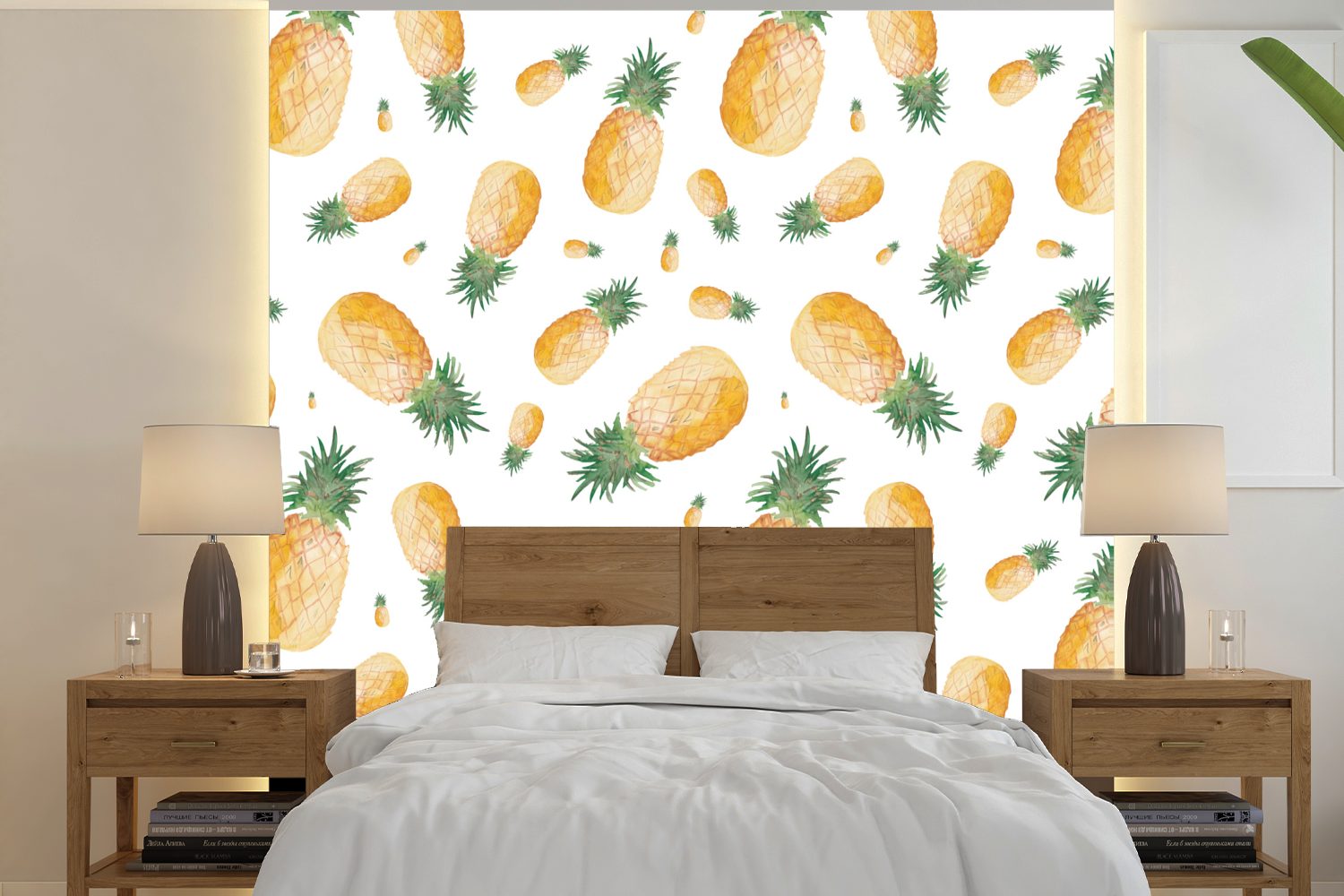 MuchoWow Fototapete Ananas - Obst - Design, Matt, bedruckt, (5 St), Vinyl Tapete für Wohnzimmer oder Schlafzimmer, Wandtapete
