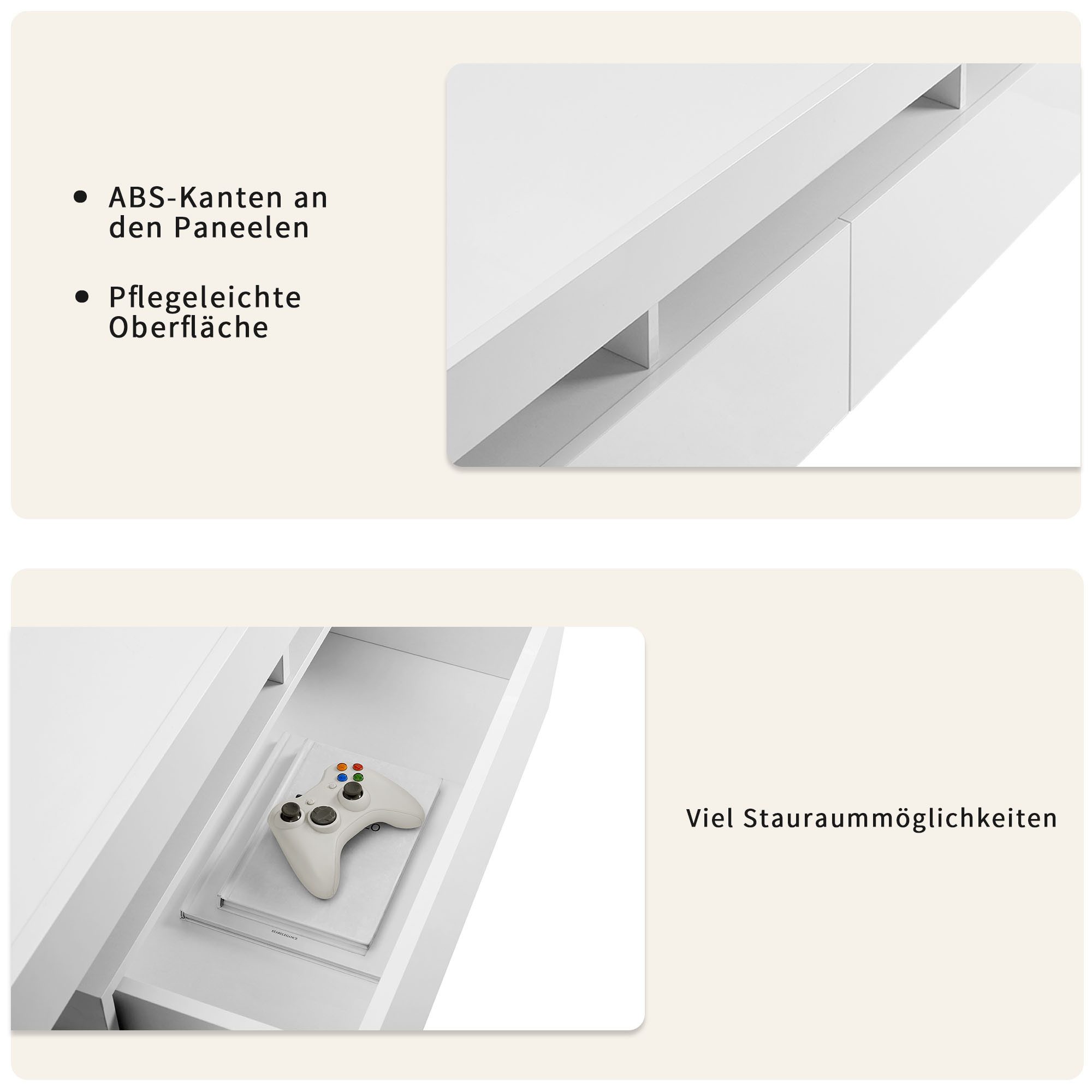 OTTO home TV-Board Cassy, Hochglanz-Fronten, viel Stauraum und Metallschienen, Breite 200 cm