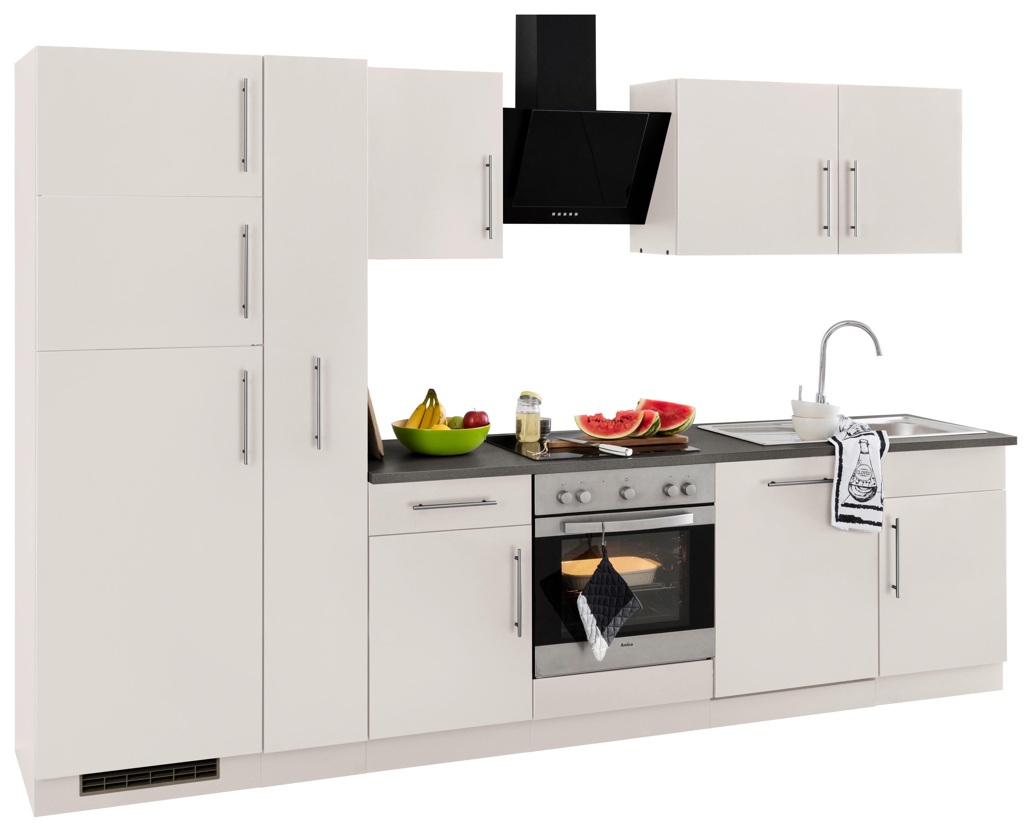 wiho Küchen Küchenzeile Cali, mit E-Geräten und Kühl-Gefrierkombination,  Breite 310 cm