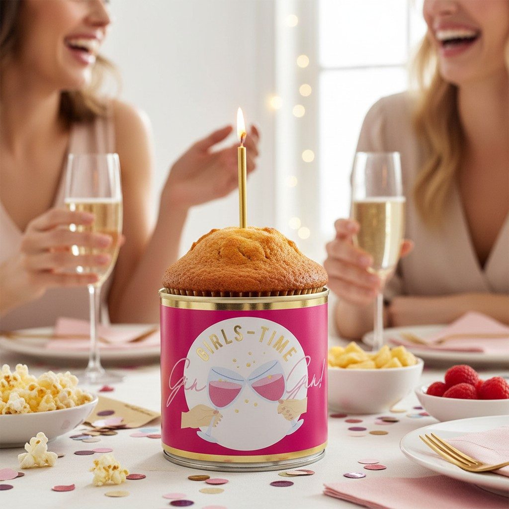 Wondercandle Geburtstagskerze „Girls-Time Cake“ Kuchen in der Dose – Pinke Geschenkidee für Freundin (kein Set, kein Set)