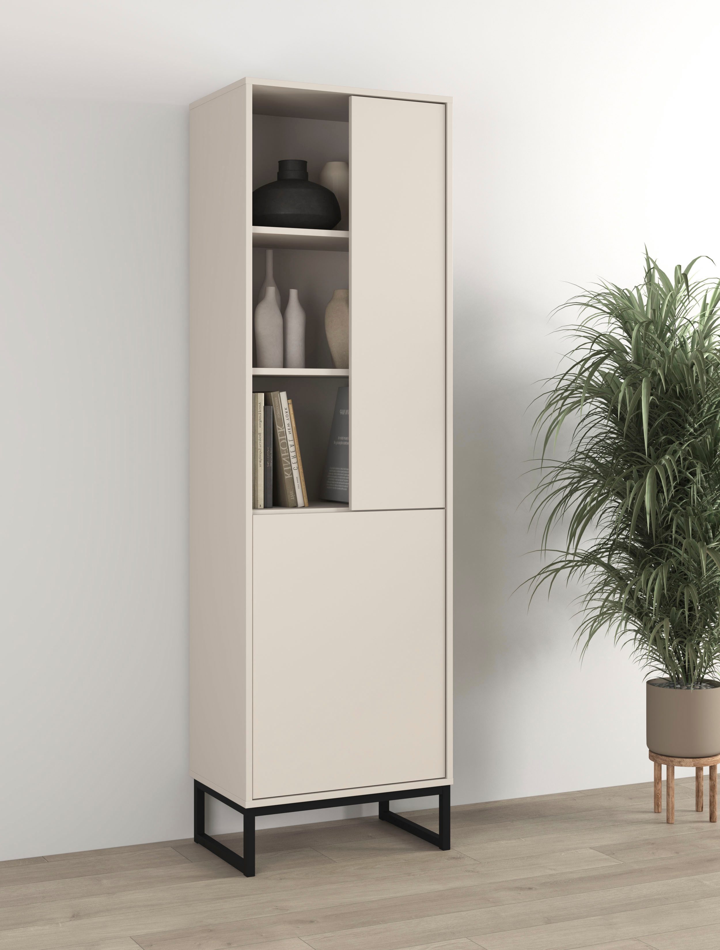 OTTO home Vitrine Loft, Höhe 180 cm, moderne grifflose Standvitrine mit 2 Türen Hochschrank mit viel Stauraum, verstellbaren Einlegeböden, Regal