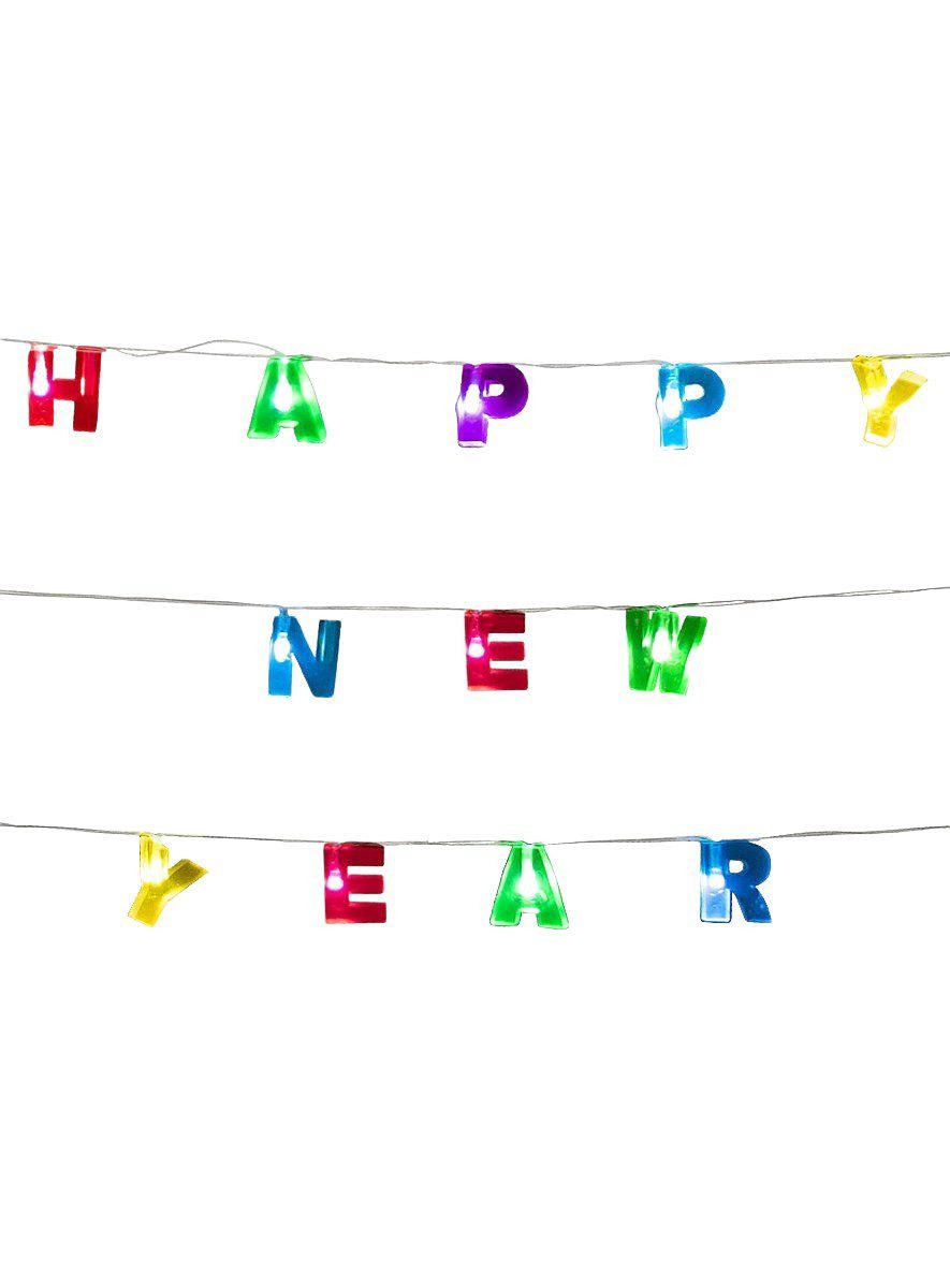 Boland Girlande Lichterkette Happy New Year, Leuchtende Silvesterdeko mit kleinem Batteriefach