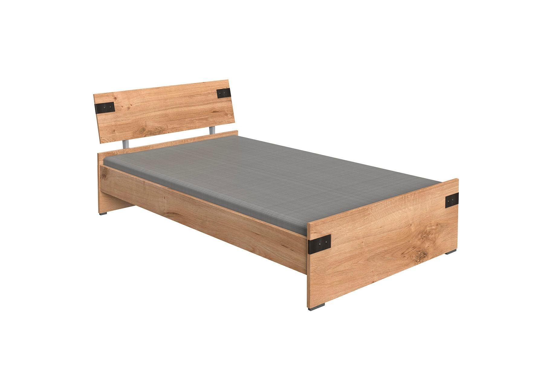 Wimex Bett Liverpool, 3 Breiten zur Auswahl, Made in Germany, mit rustikalen Metallbeschlägen im coolen Loft Style