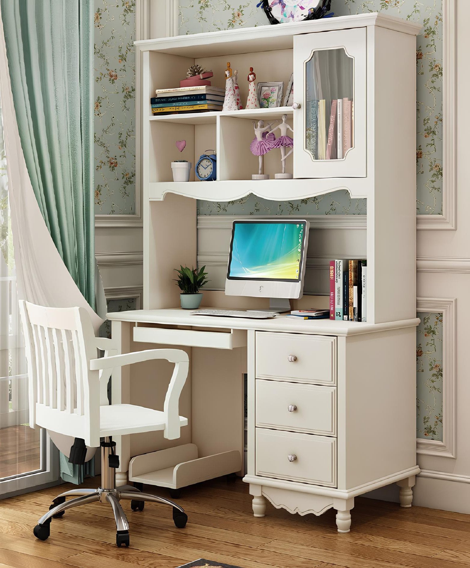 Xlmoebel Bürostuhl Schreibtisch im Landhausstil mit elegantem Sessel und PC-Tisch (Schreibtisch mit Sessel), Hergestellt in Europa
