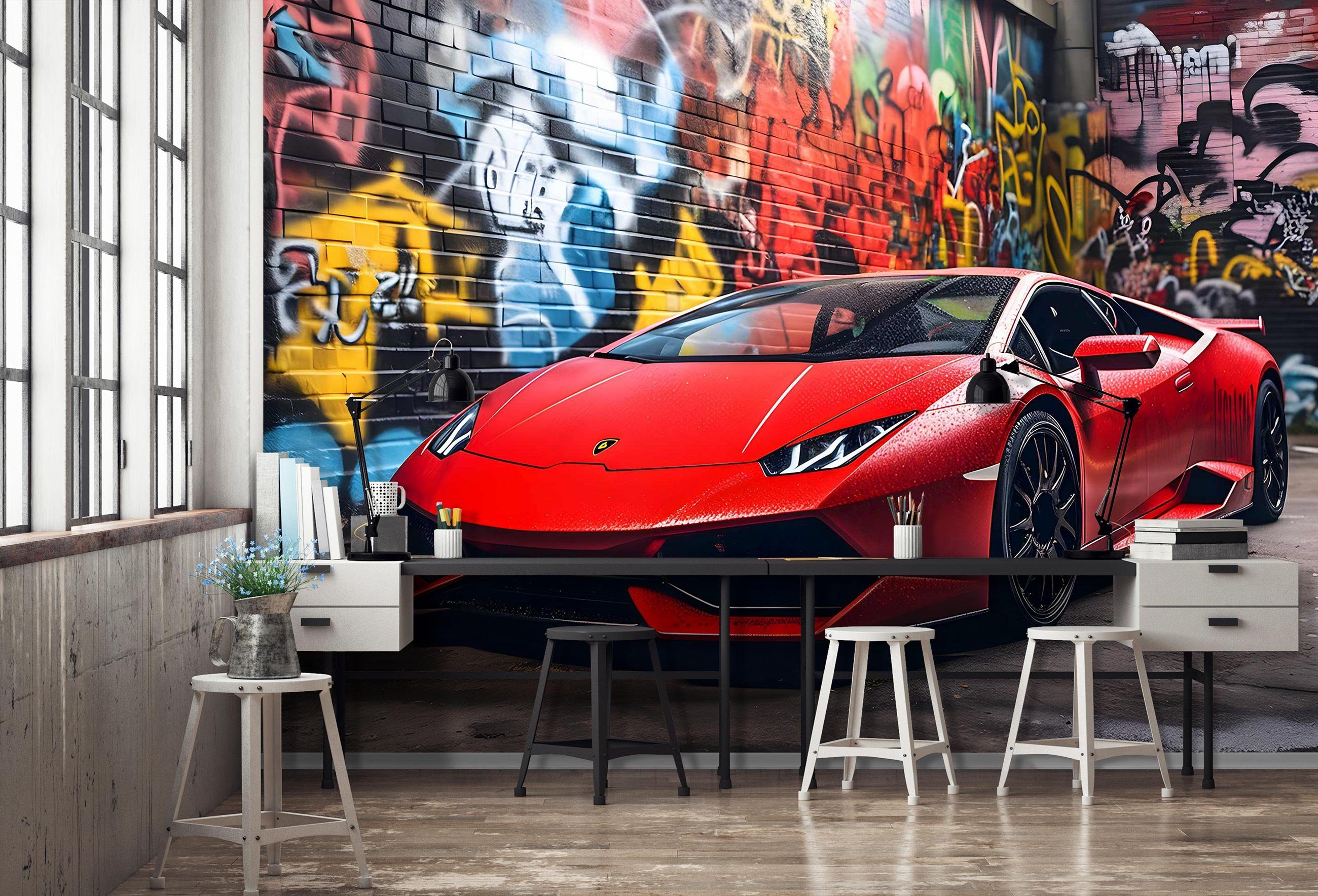 Wallarena Fototapete Kinderzimmer Jungen Auto Graffiti Sportwagen Vlies Tap günstig online kaufen