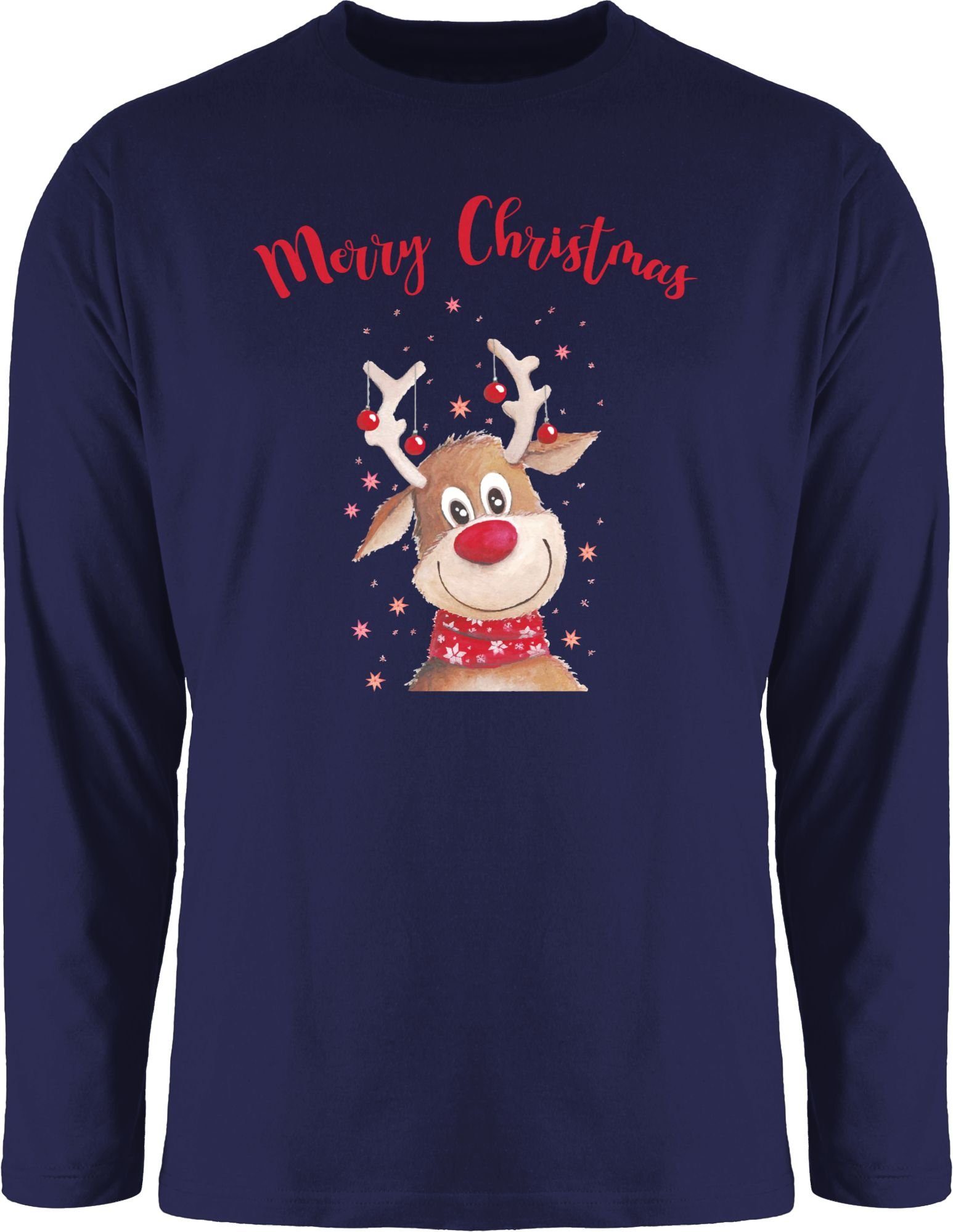 Shirtracer Rundhalsshirt Merry Christmas Rentier Weihachten Kleidung 1 Navy Blau