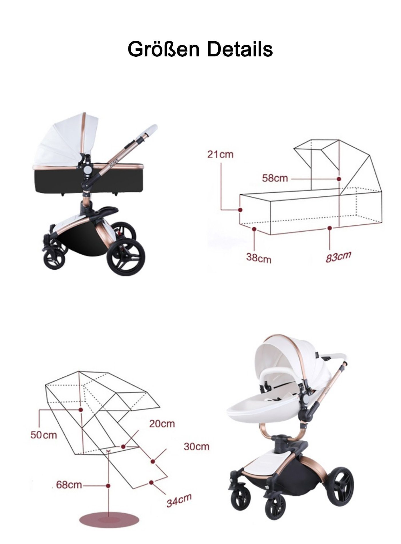 Kinderwagen Babywanne Kombi-Kinderwagen TPFLiving Kunstleder 3 in Schwarz Baby, 1 Babyschale inkl. Buggy Stauraum