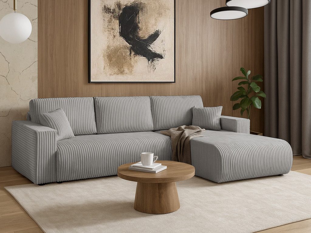 Beautysofa Ecksofa Porto mit universelle Ottomane, mit Bettfunktion und Bettkasten