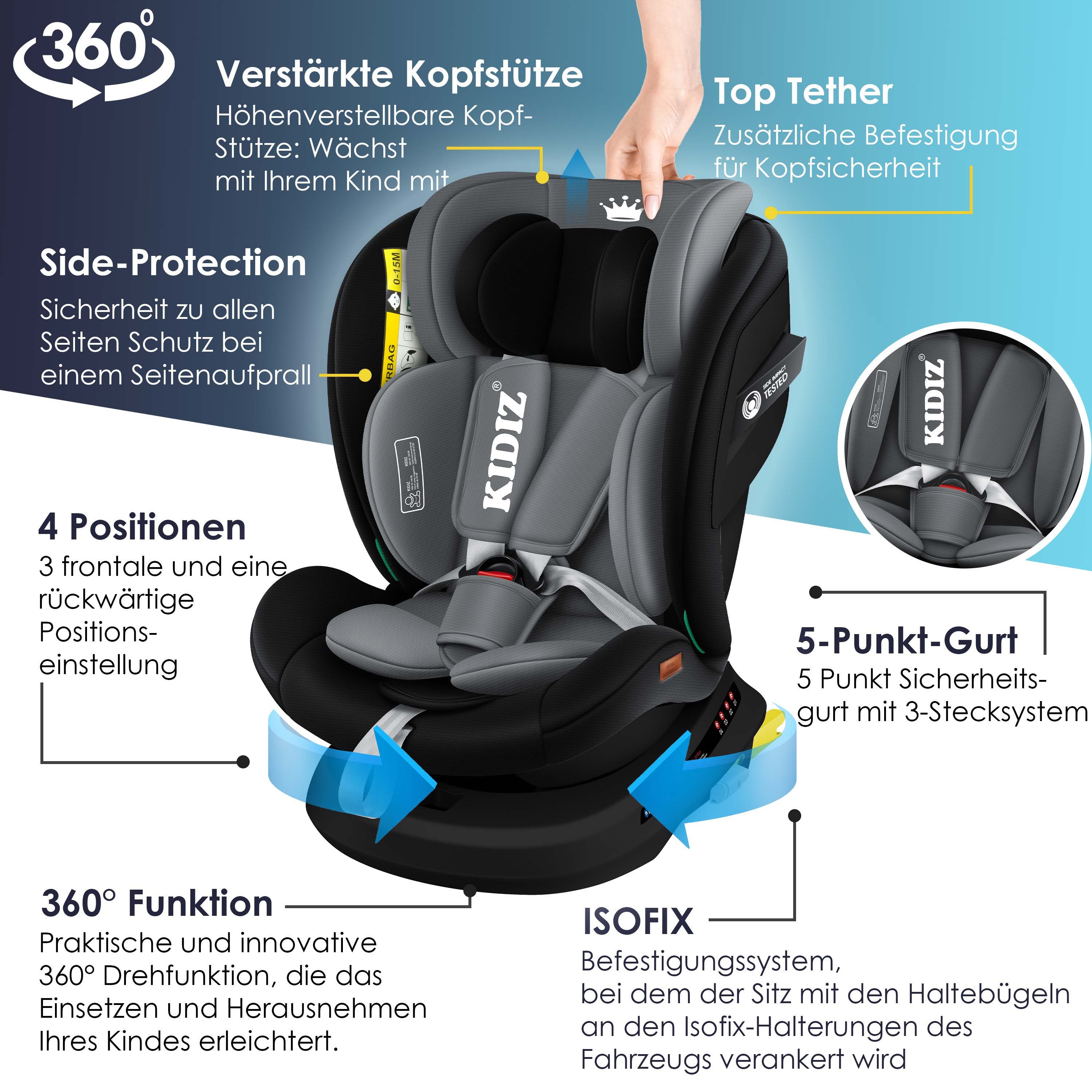 KIDIZ Autokindersitz, Kindersitz Baby Autositz Kinderautositz Isofix Top Tether 360