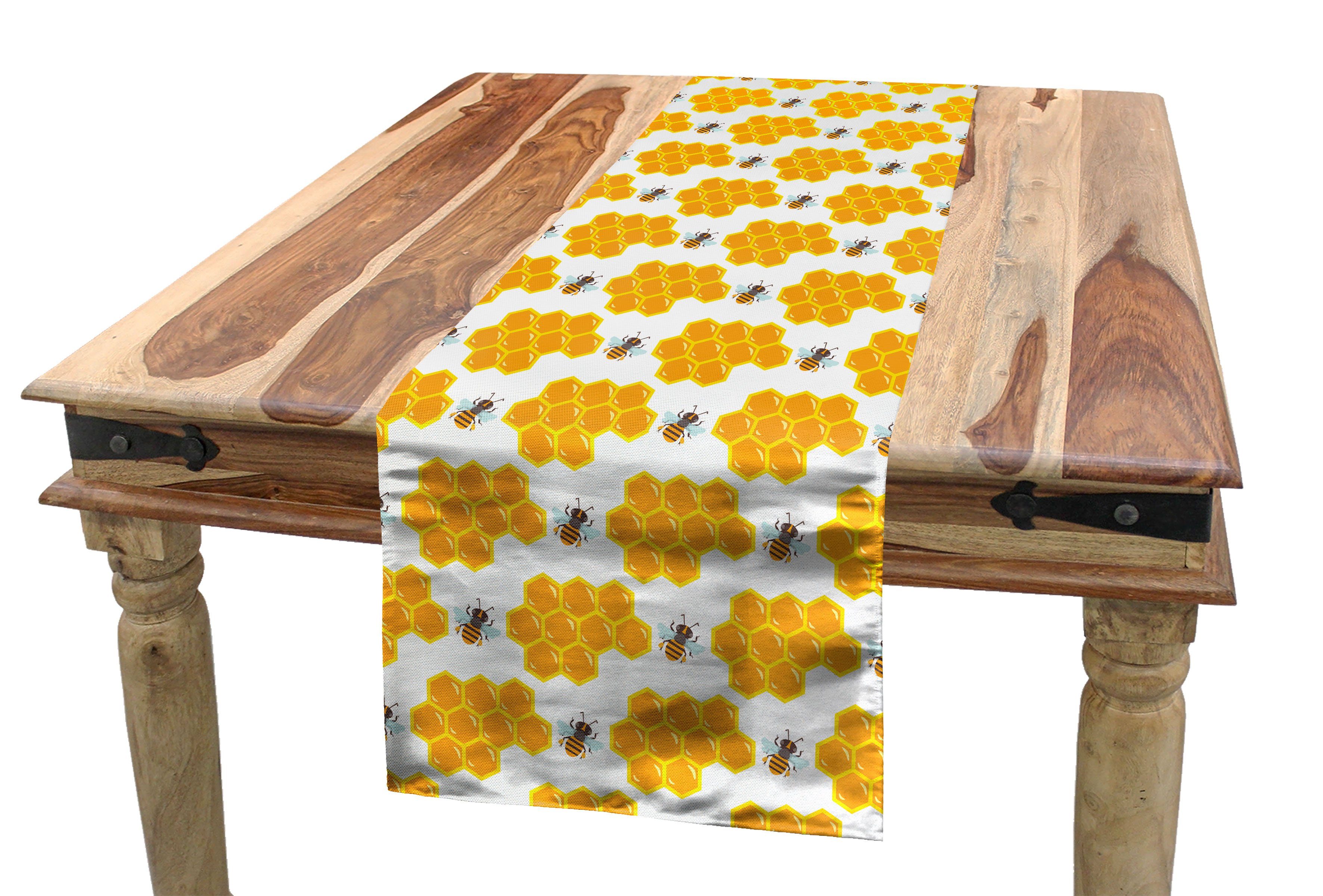 Abakuhaus Tischläufer Esszimmer Küche Rechteckiger Dekorativer Tischläufer, Karikatur Bumble Bee Honey Comb Stil