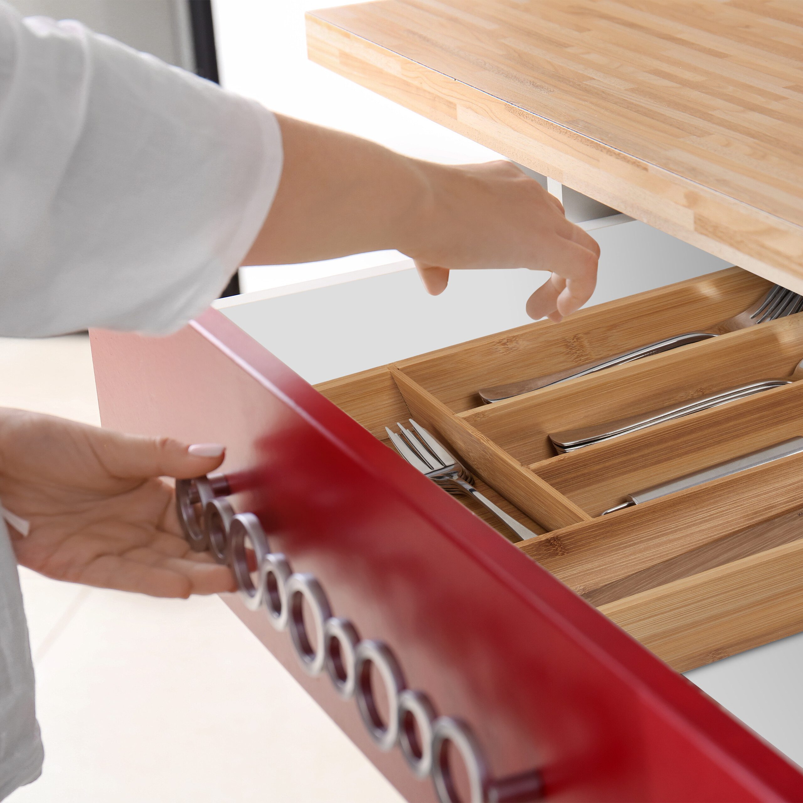 relaxdays Besteckkasten Bambus 6 Fäch