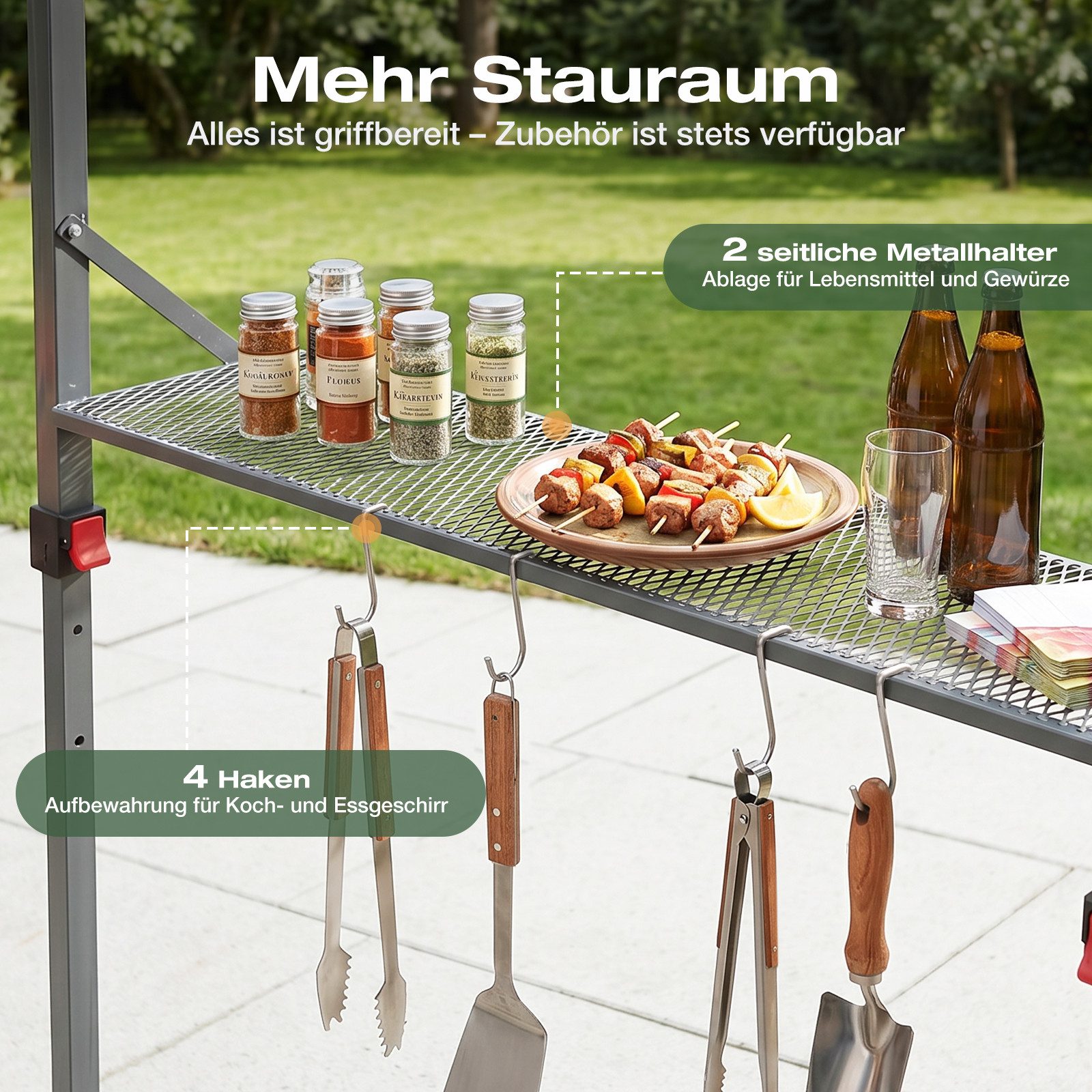 Sekey Grillpavillon 245 x 150 cm BBQ Pavillion Grillzelt Gartenzelt Winterfest Wasserdicht, 250 x 150 cm, Doppelschichtdach, Ablage mit Haken, UV-Schutz 50+ – Bild 5 von 5