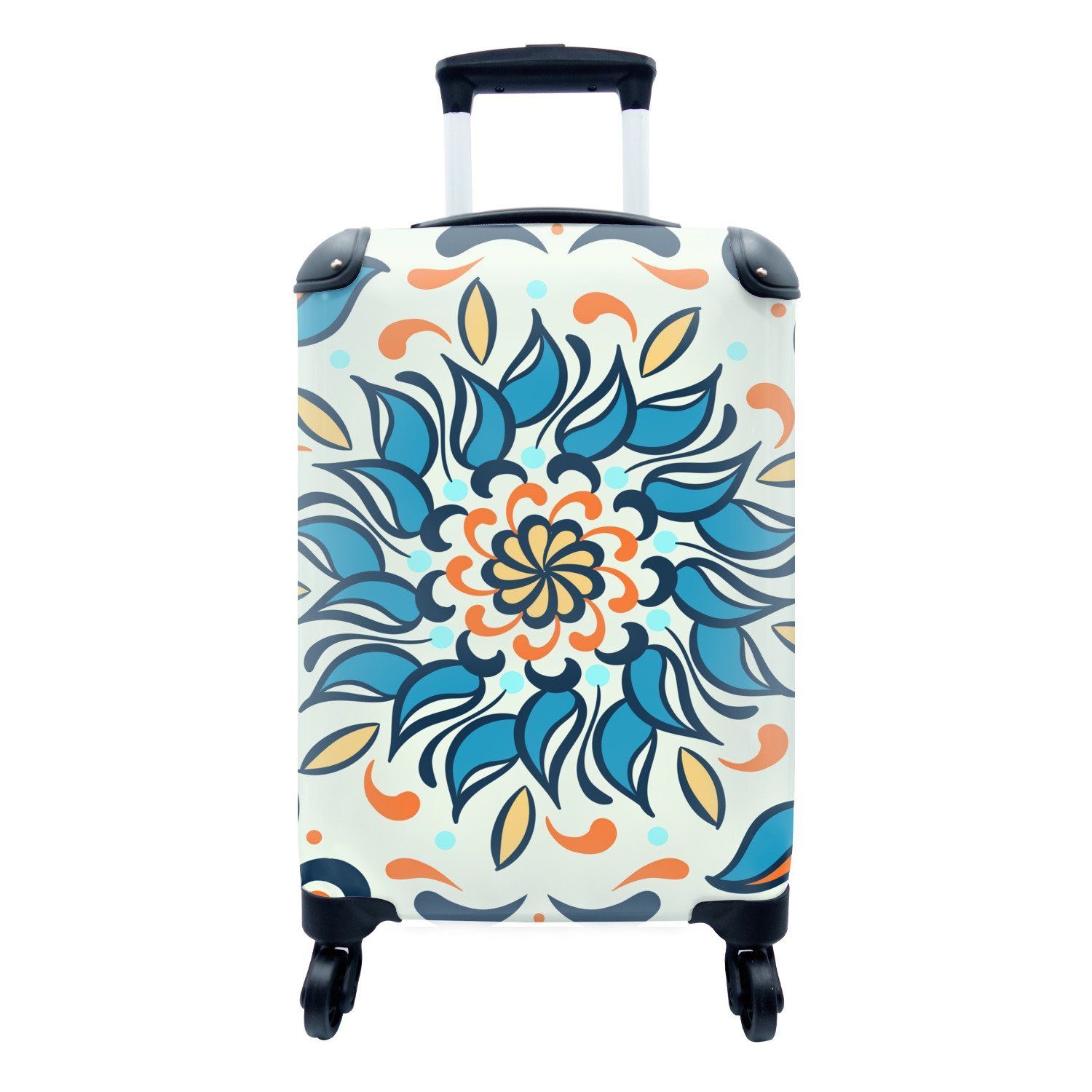 MuchoWow Handgepäckkoffer Sonnenblume - Blau - Orange - Abstrakt, 4 Rollen, Reisetasche mit rollen, Handgepäck für Ferien, Trolley, Reisekoffer